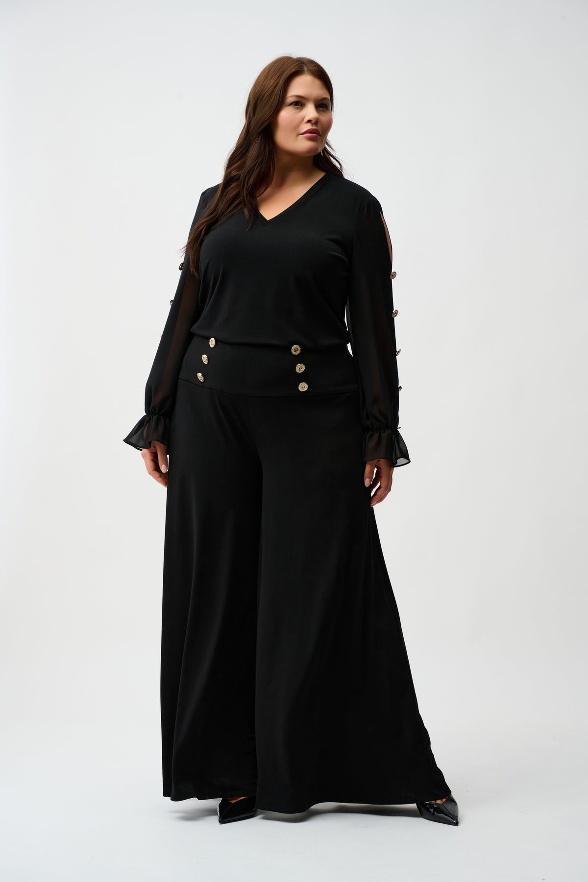 Joseph Ribkoff Black Moss Crepe Knit Flared Pants