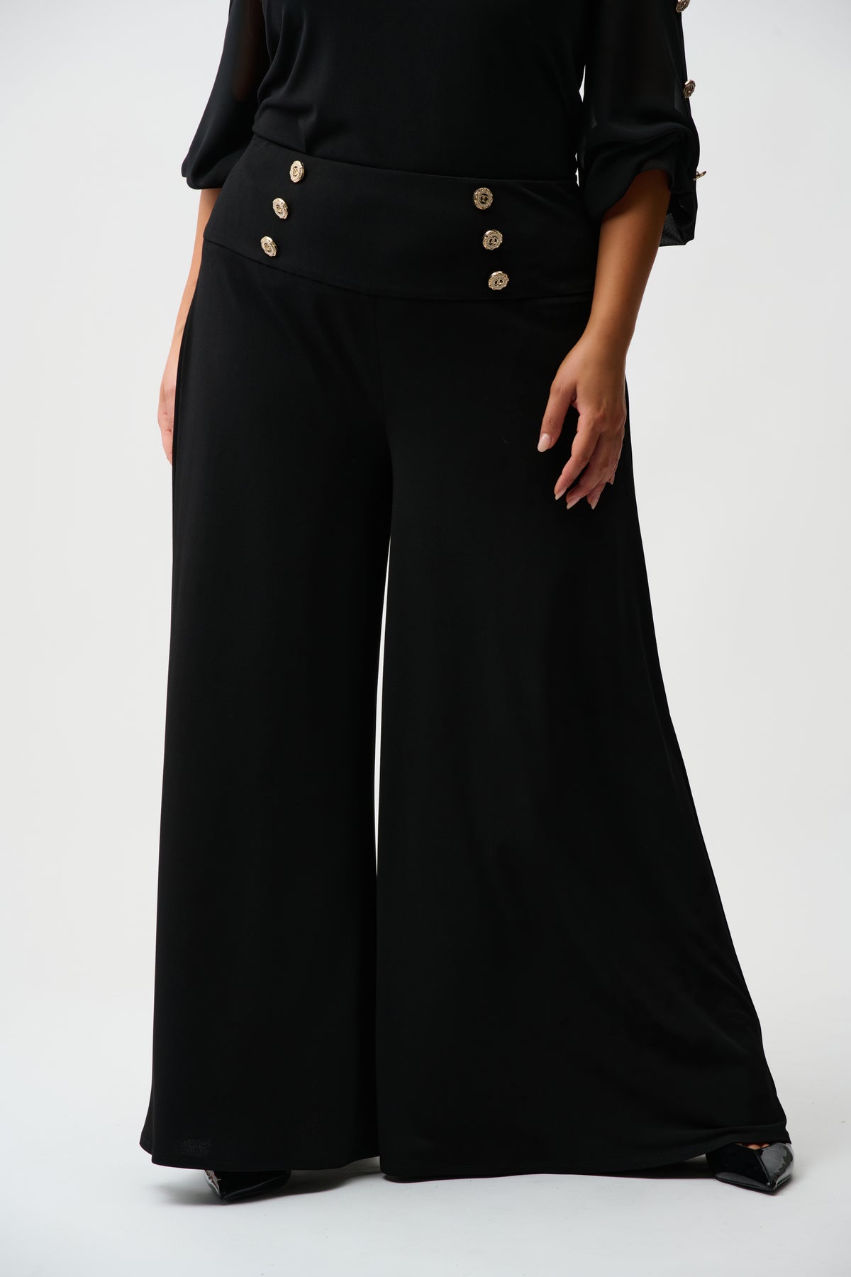 Joseph Ribkoff Black Moss Crepe Knit Flared Pants