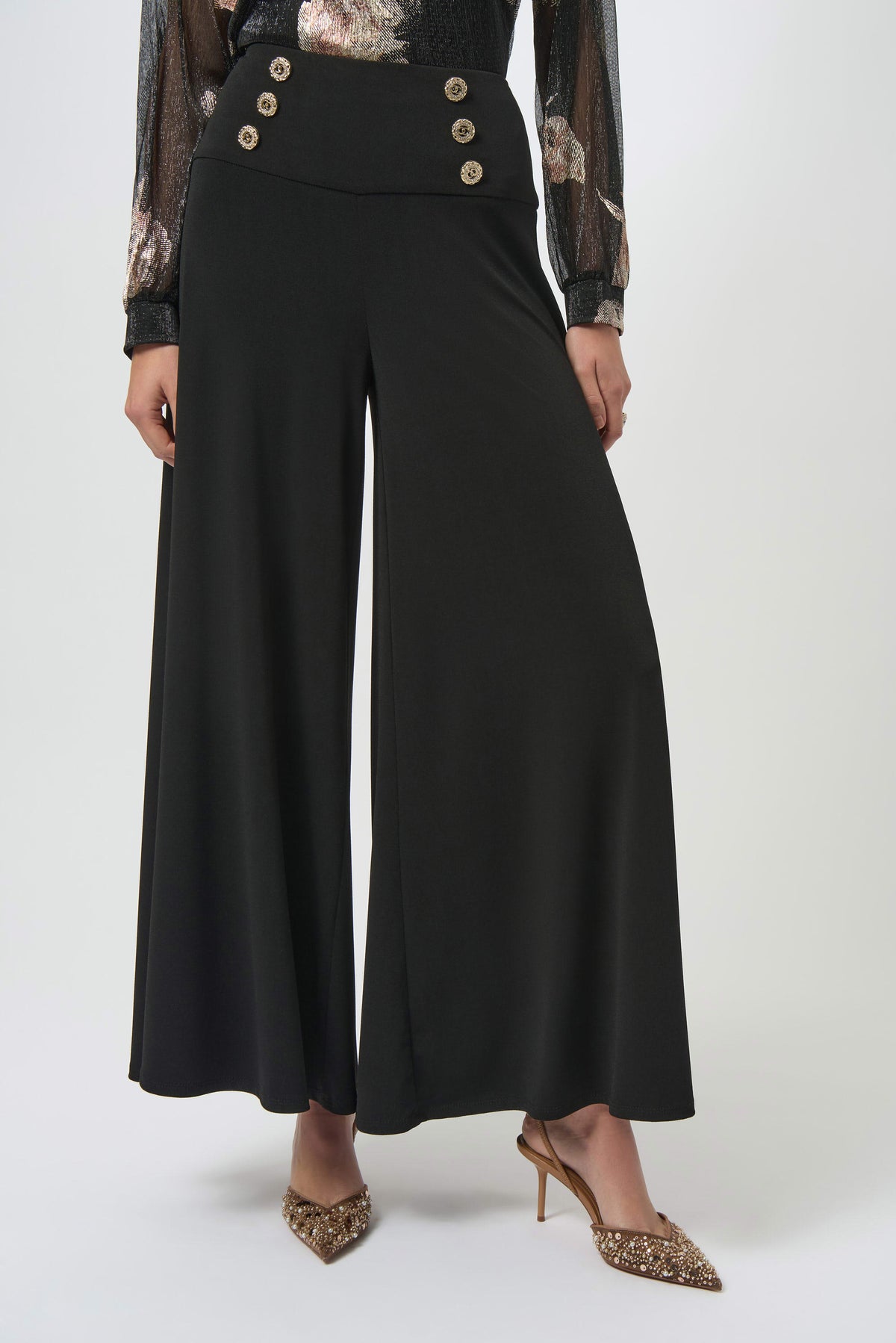 Joseph Ribkoff Black Moss Crepe Knit Flared Pants