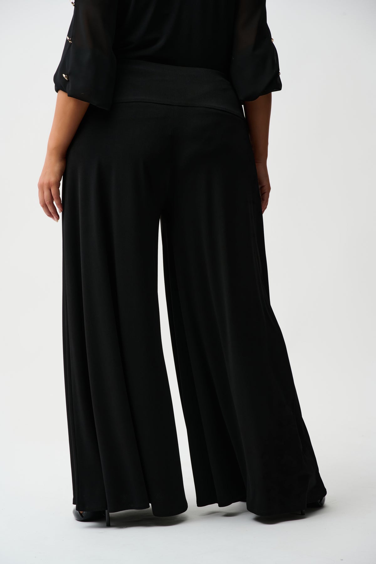 Joseph Ribkoff Black Moss Crepe Knit Flared Pants