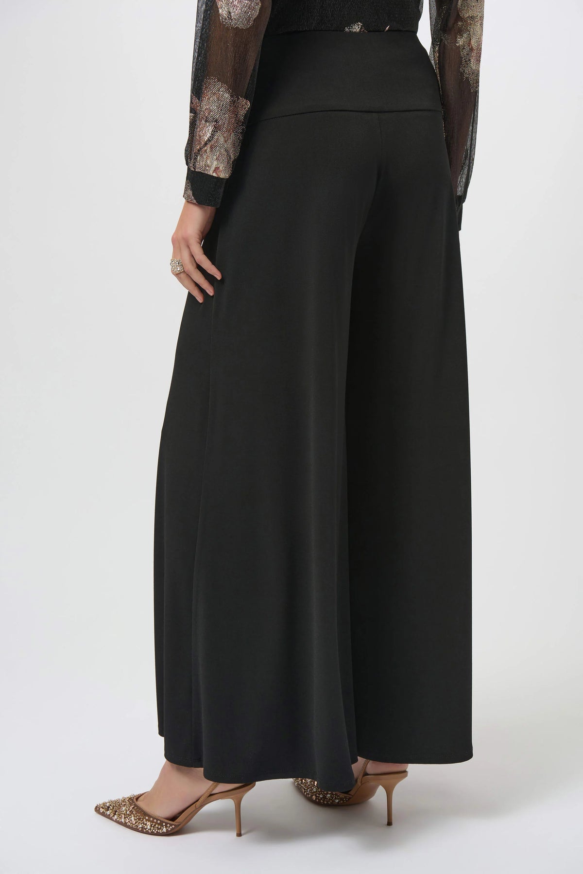 Joseph Ribkoff Black Moss Crepe Knit Flared Pants
