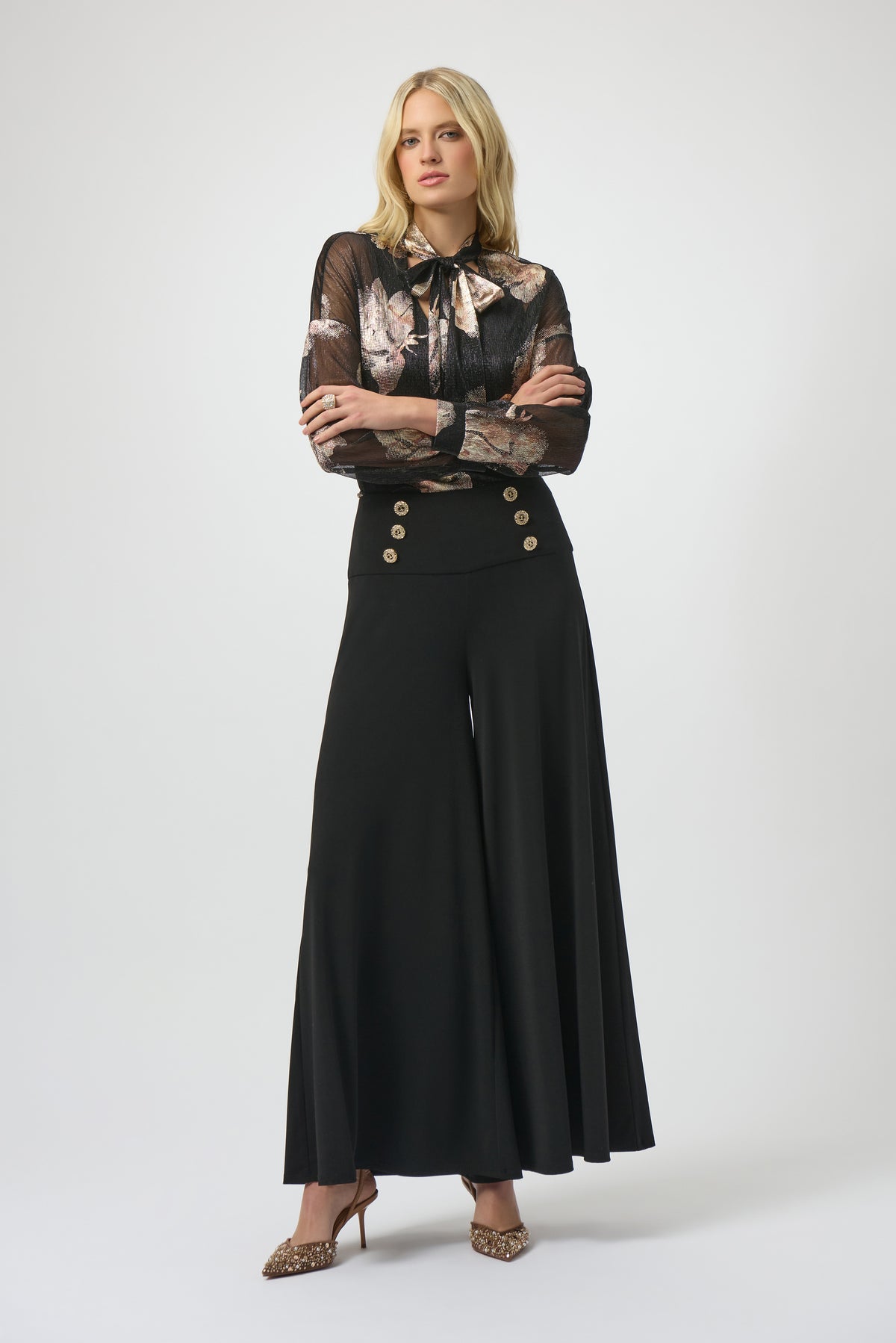 Joseph Ribkoff Black Moss Crepe Knit Flared Pants