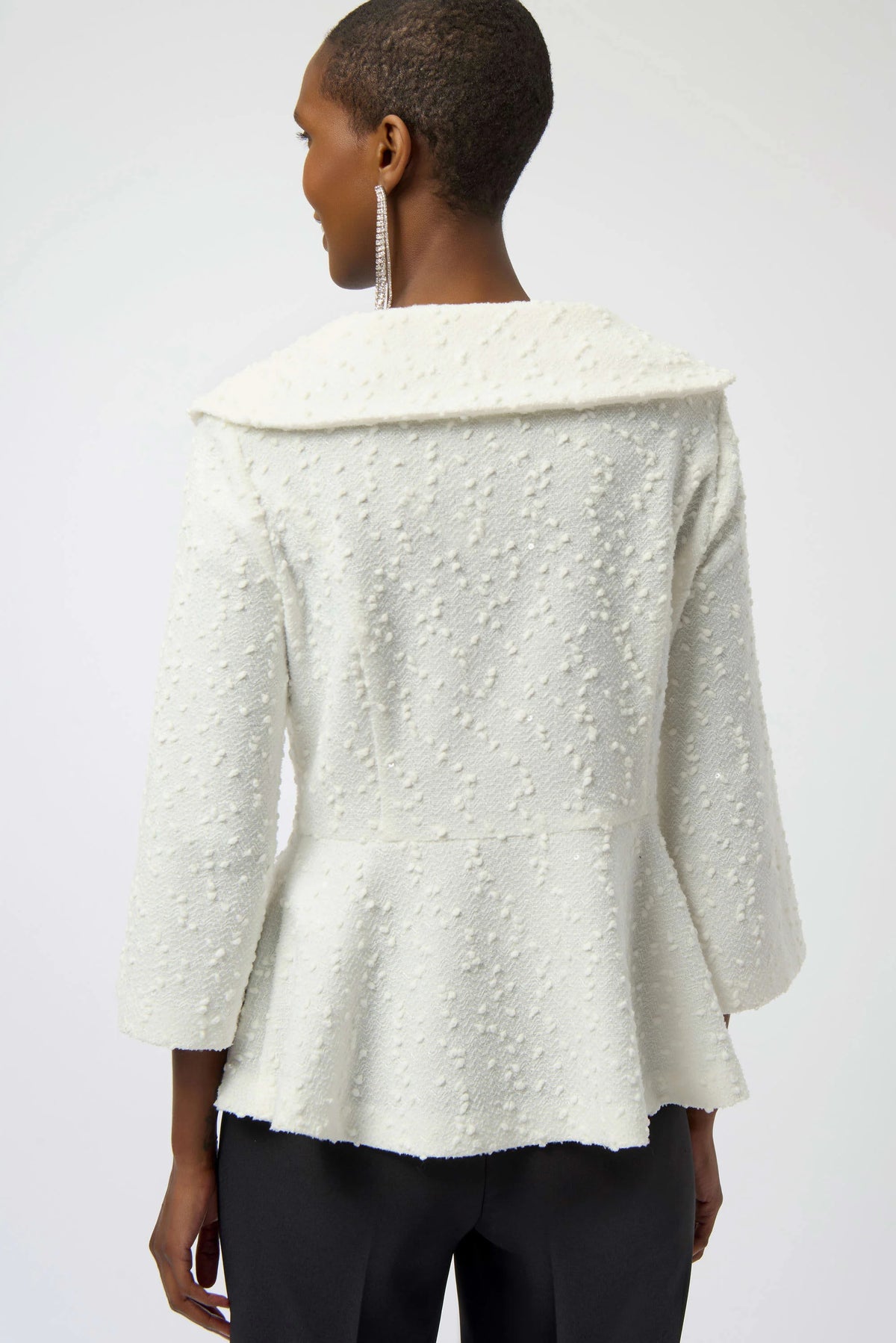 Joseph Ribkoff Winter White Sequined Bouclé Knit Peplum Jacket