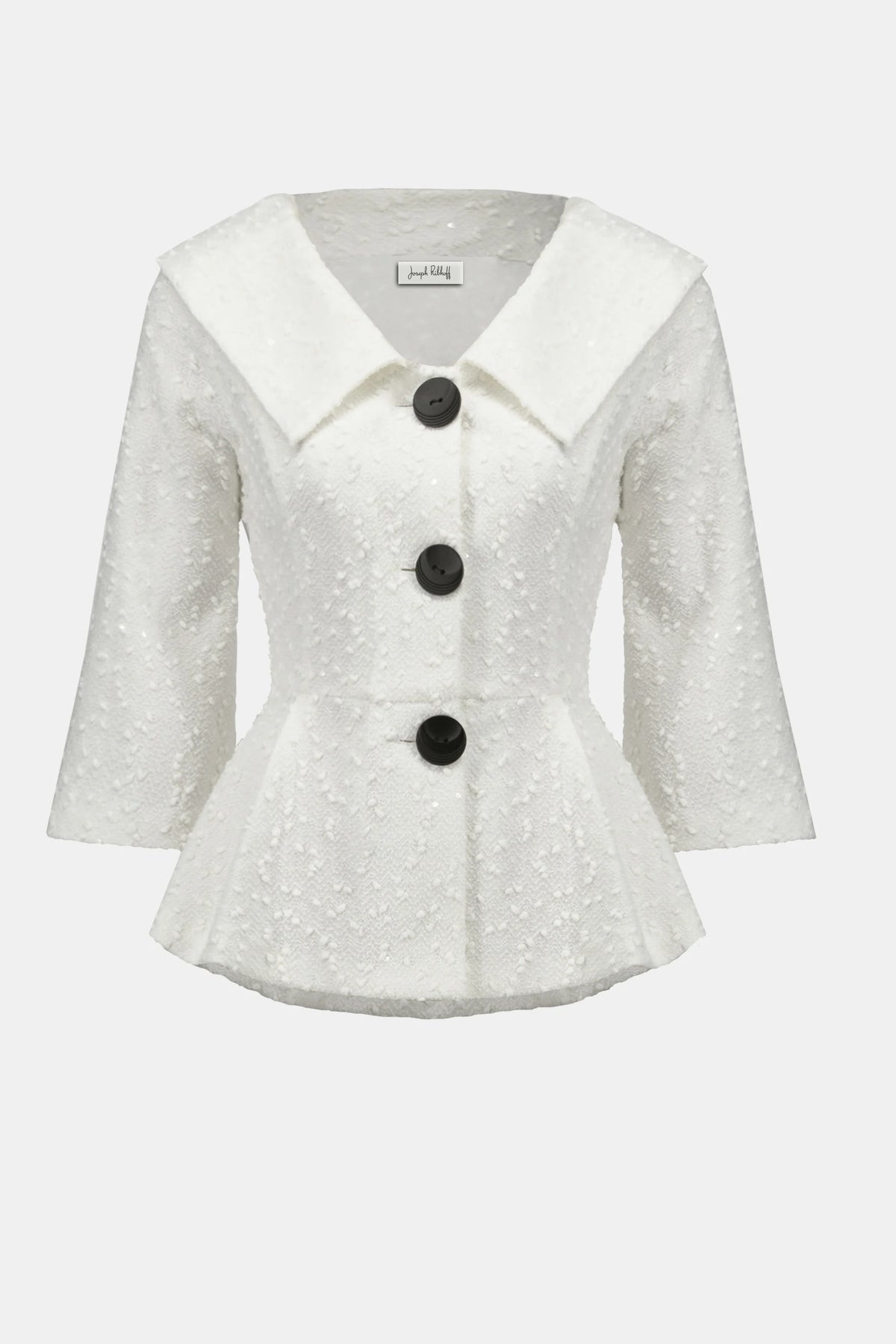 Joseph Ribkoff Winter White Sequined Bouclé Knit Peplum Jacket