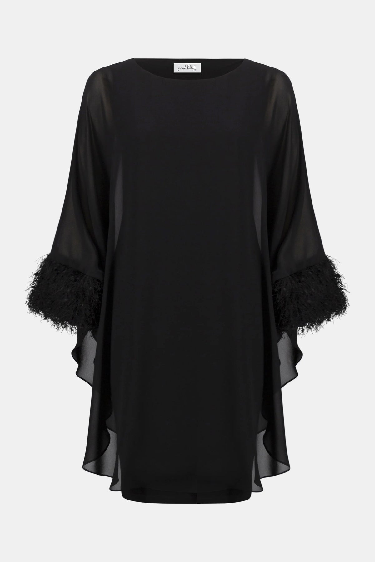 Joseph Ribkoff Silky Knit &amp; Chiffon Layered Dress with Fringe Detail