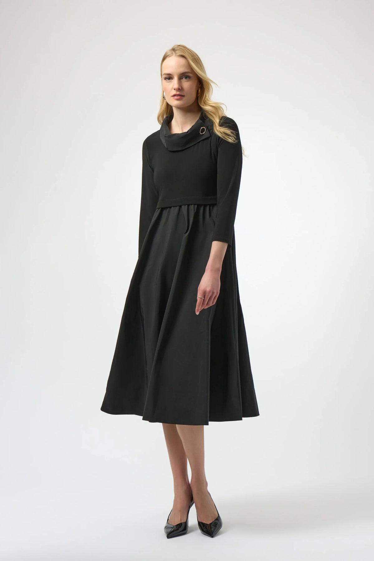 Joseph Ribkoff Black Silky Knit &amp; Memory Fit and Flare Dress