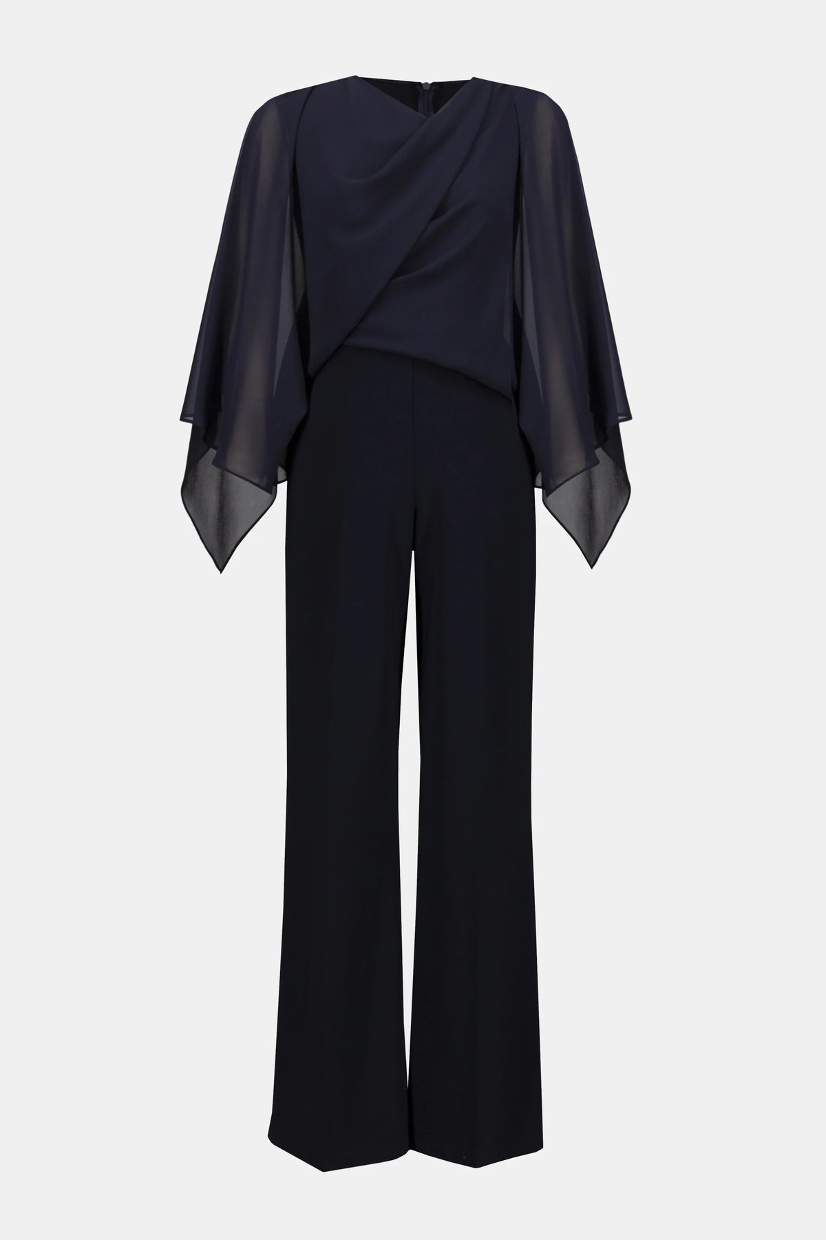 Joseph Ribkoff Midnight Blue Signature | Silky Knit Wide Leg Jumpsuit with Chiffon Overlay