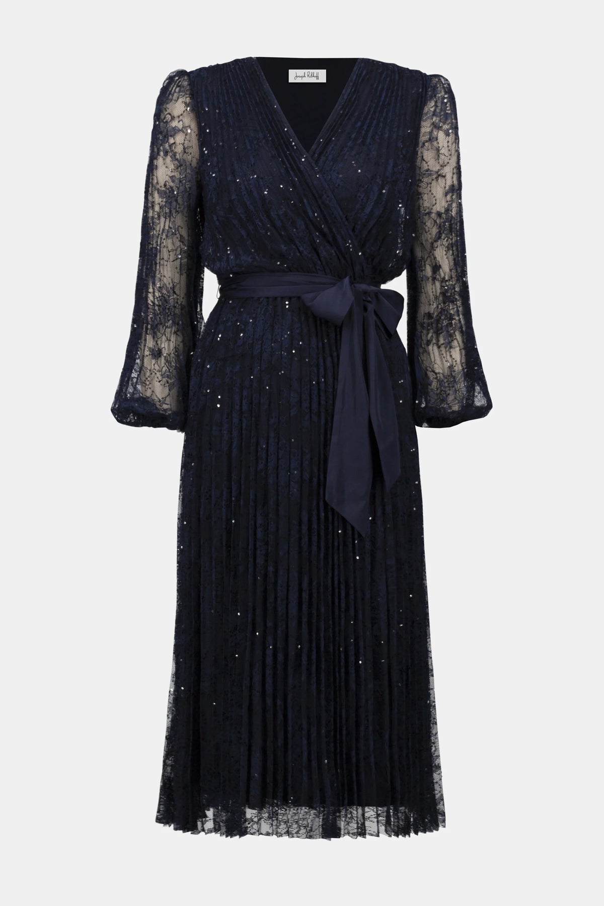 Joseph Ribkoff Sequined Pleated Lace Fit and Flare Dress