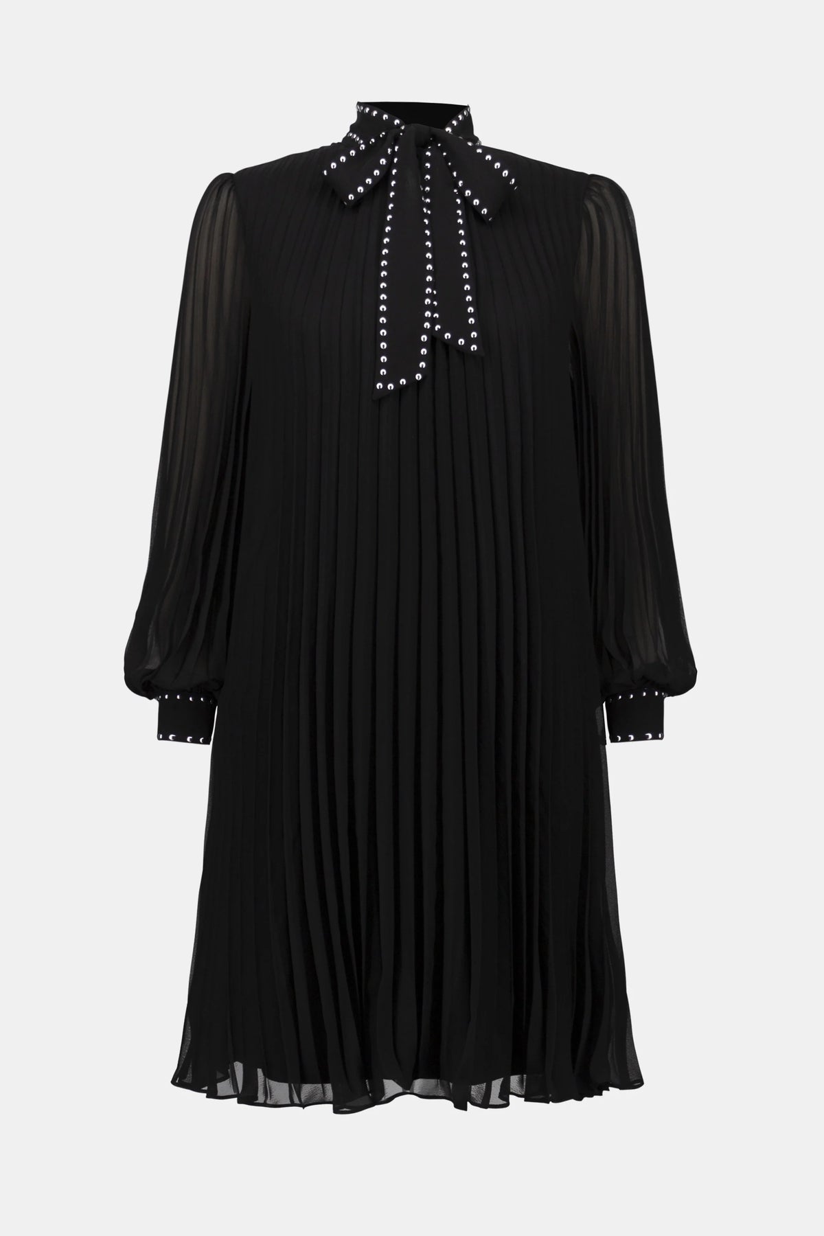 Joseph Ribkoff Black Pleated Chiffon Aline Dress with Neck Tie