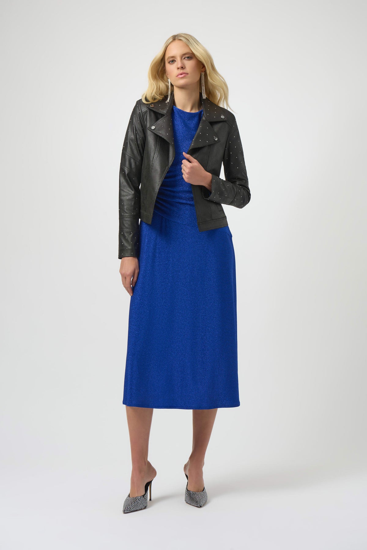 Joseph Ribkoff Black Foiled Faux Suede Fitted Jacket with Rhinestones