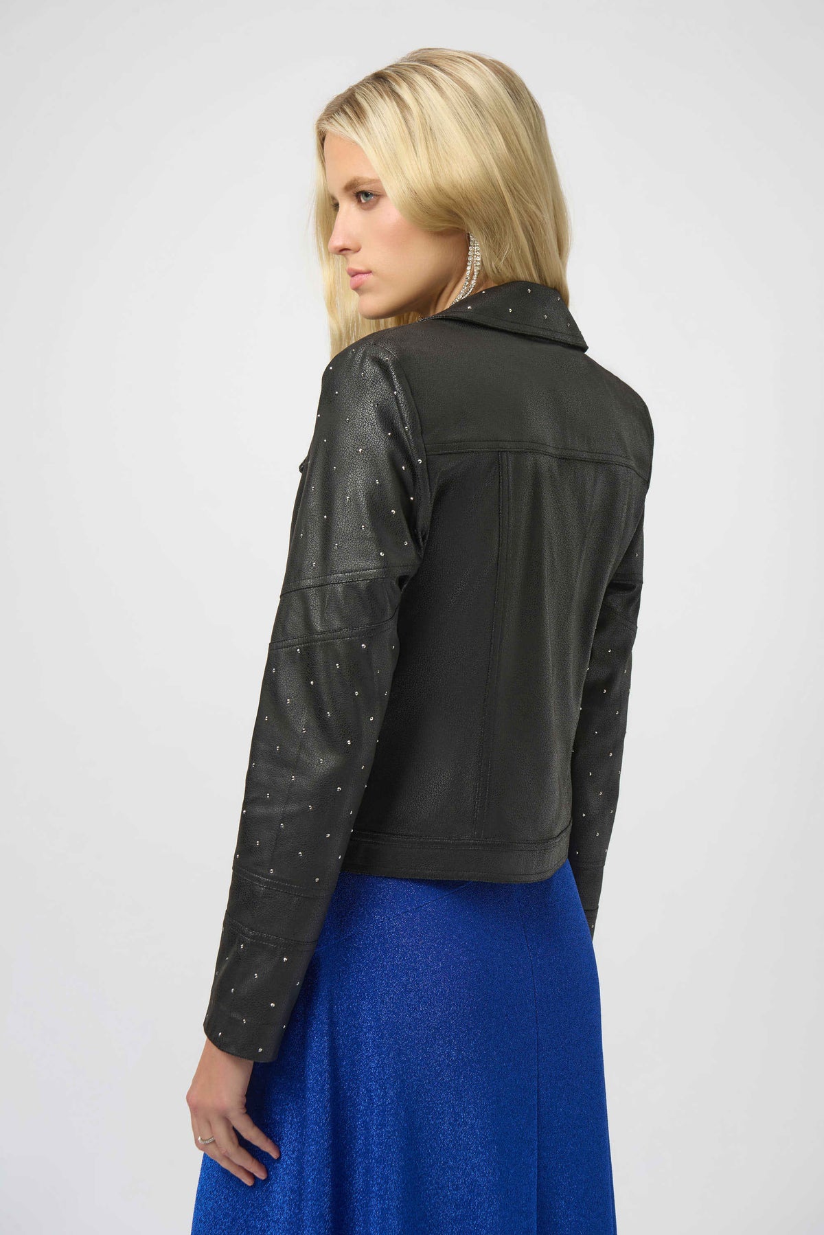 Joseph Ribkoff Black Foiled Faux Suede Fitted Jacket with Rhinestones
