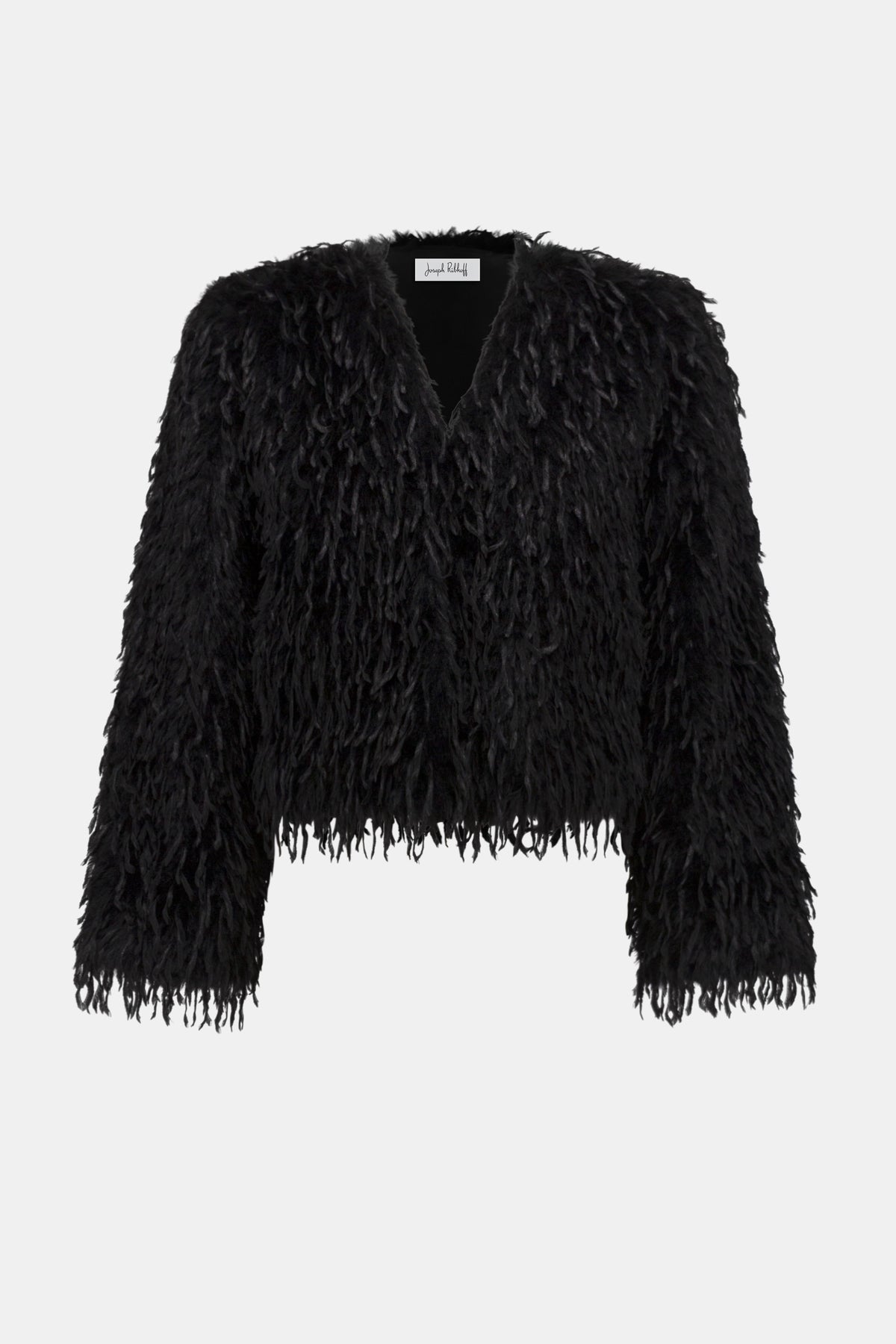 Joseph Ribkoff Black Faux Fur Collarless Boxy Jacket