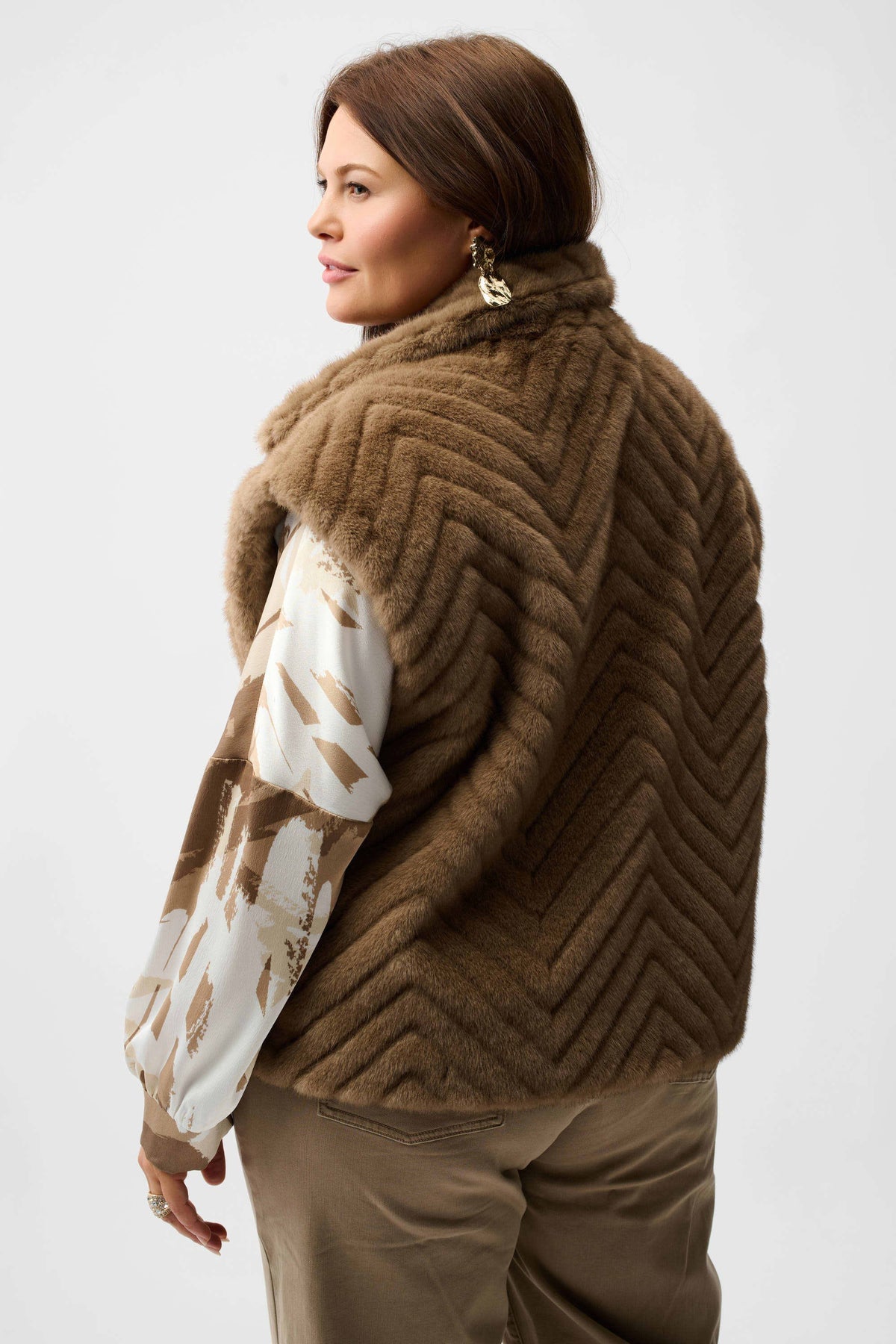 Joseph Ribkoff Mink Chevron Faux Fur Mock Neck Vest