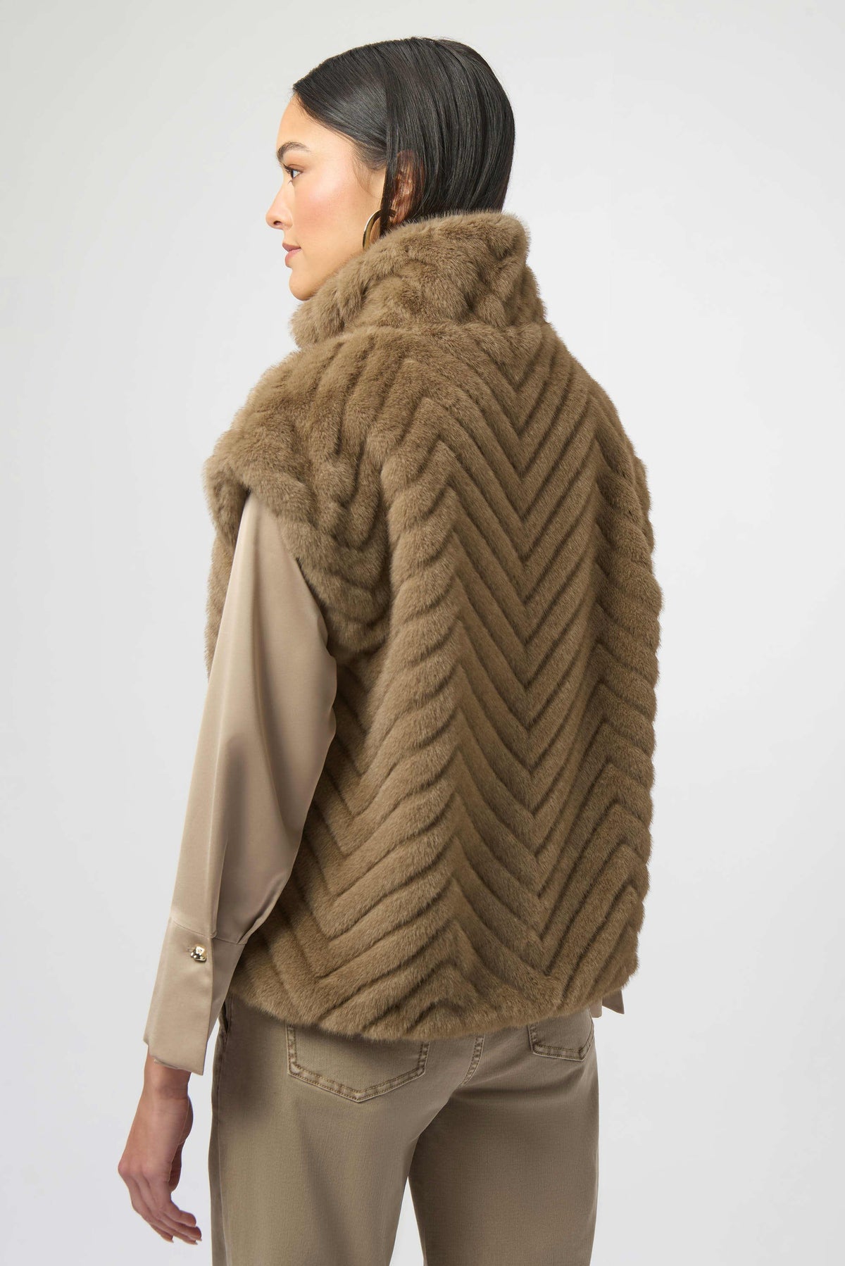 Joseph Ribkoff Mink Chevron Faux Fur Mock Neck Vest
