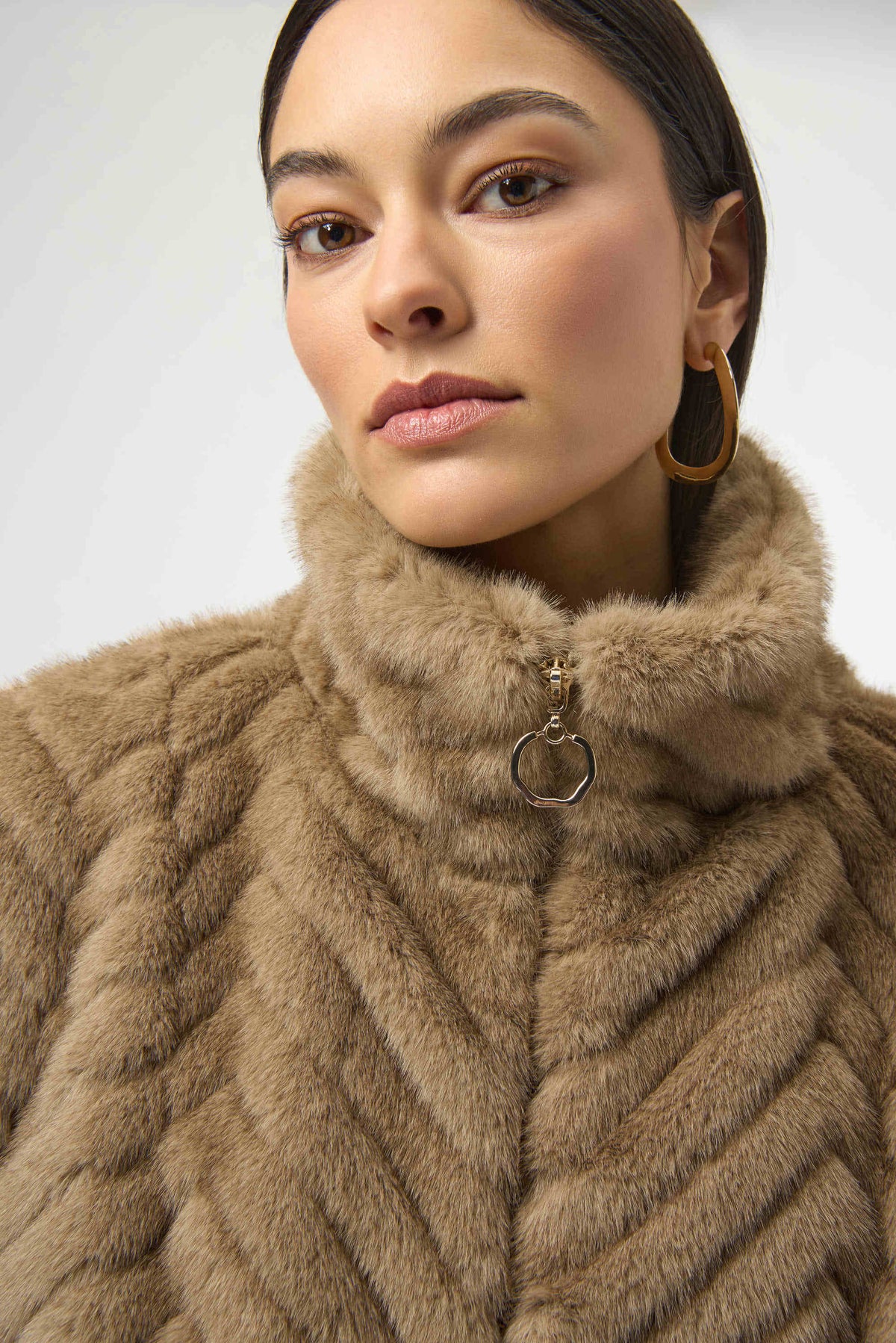 Joseph Ribkoff Mink Chevron Faux Fur Mock Neck Vest