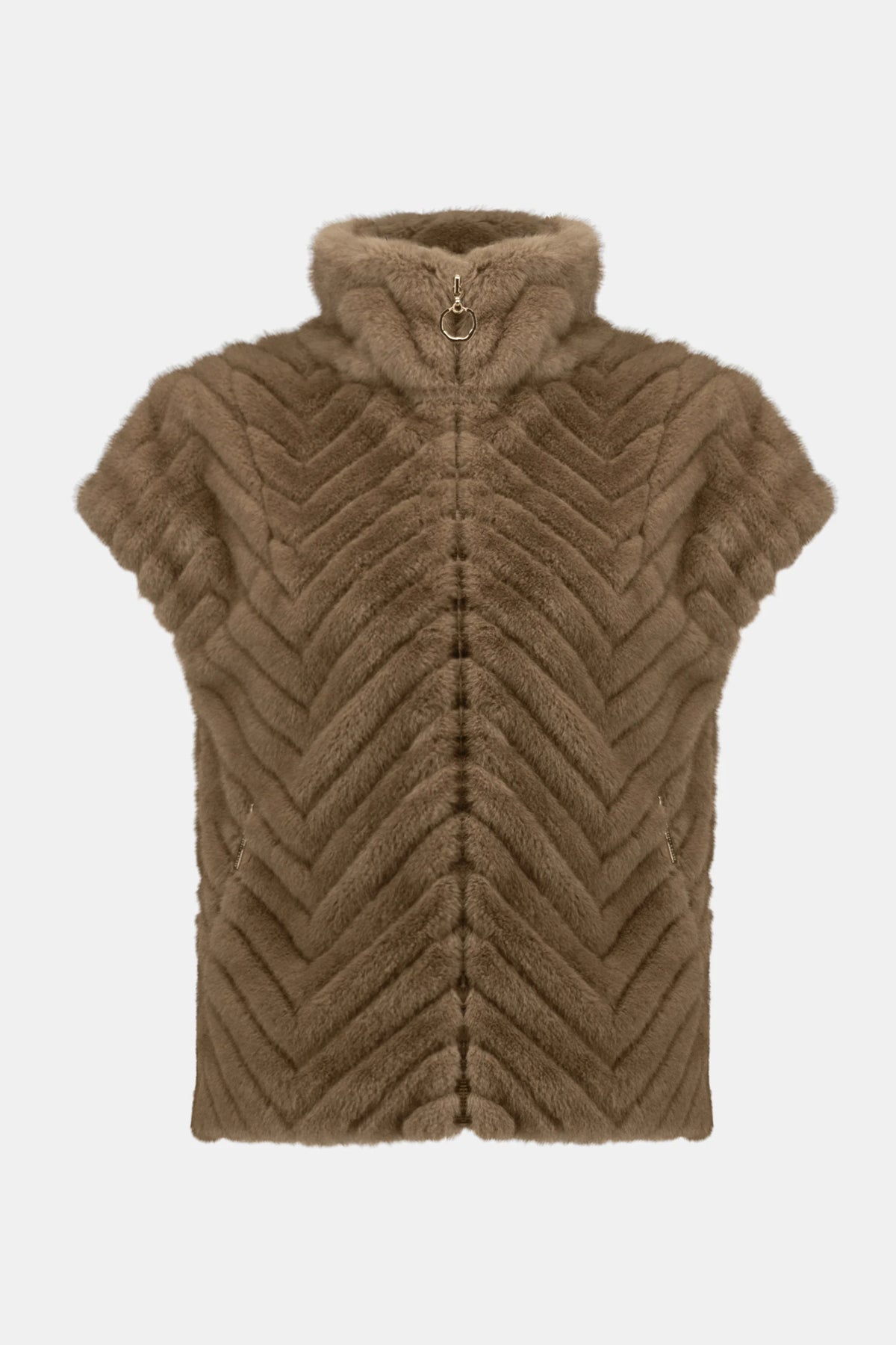 Joseph Ribkoff Mink Chevron Faux Fur Mock Neck Vest