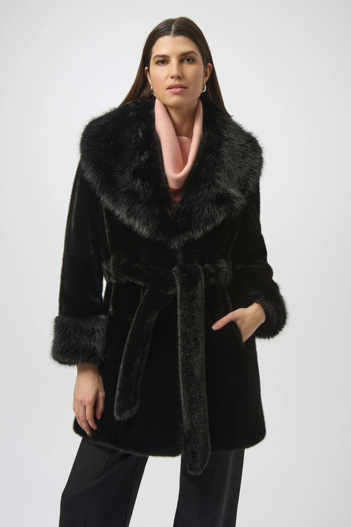 Joseph Ribkoff Faux Fur Shawl Collar Fitted Coat