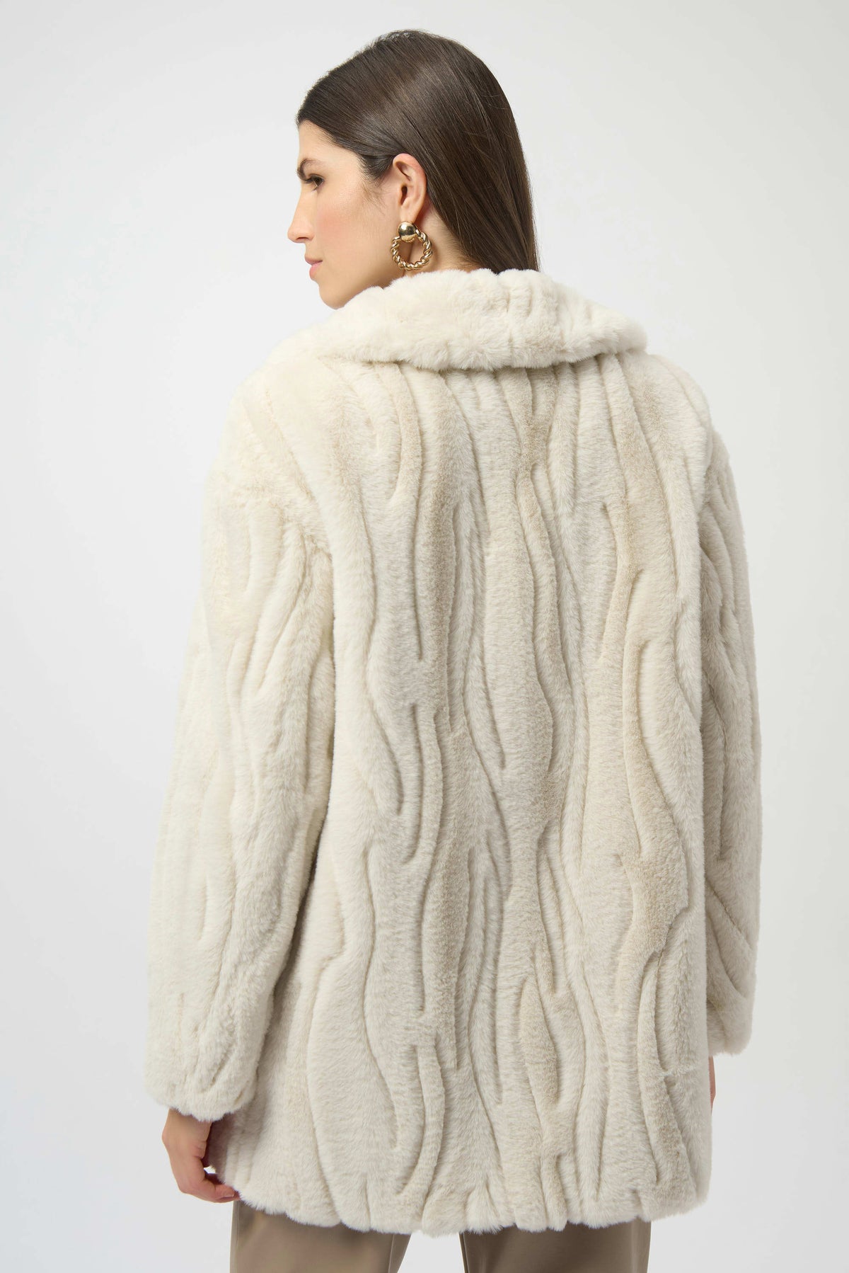 Joseph Ribkoff Cream Textured Faux Fur Shawl Collar Coat