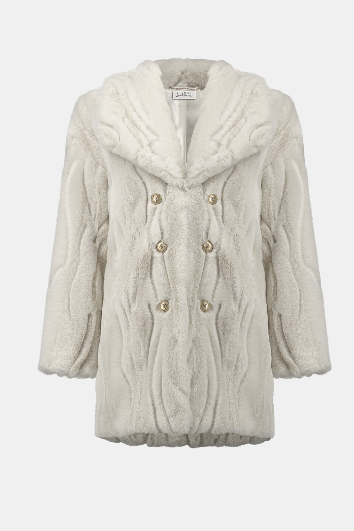 Joseph Ribkoff Cream Textured Faux Fur Shawl Collar Coat