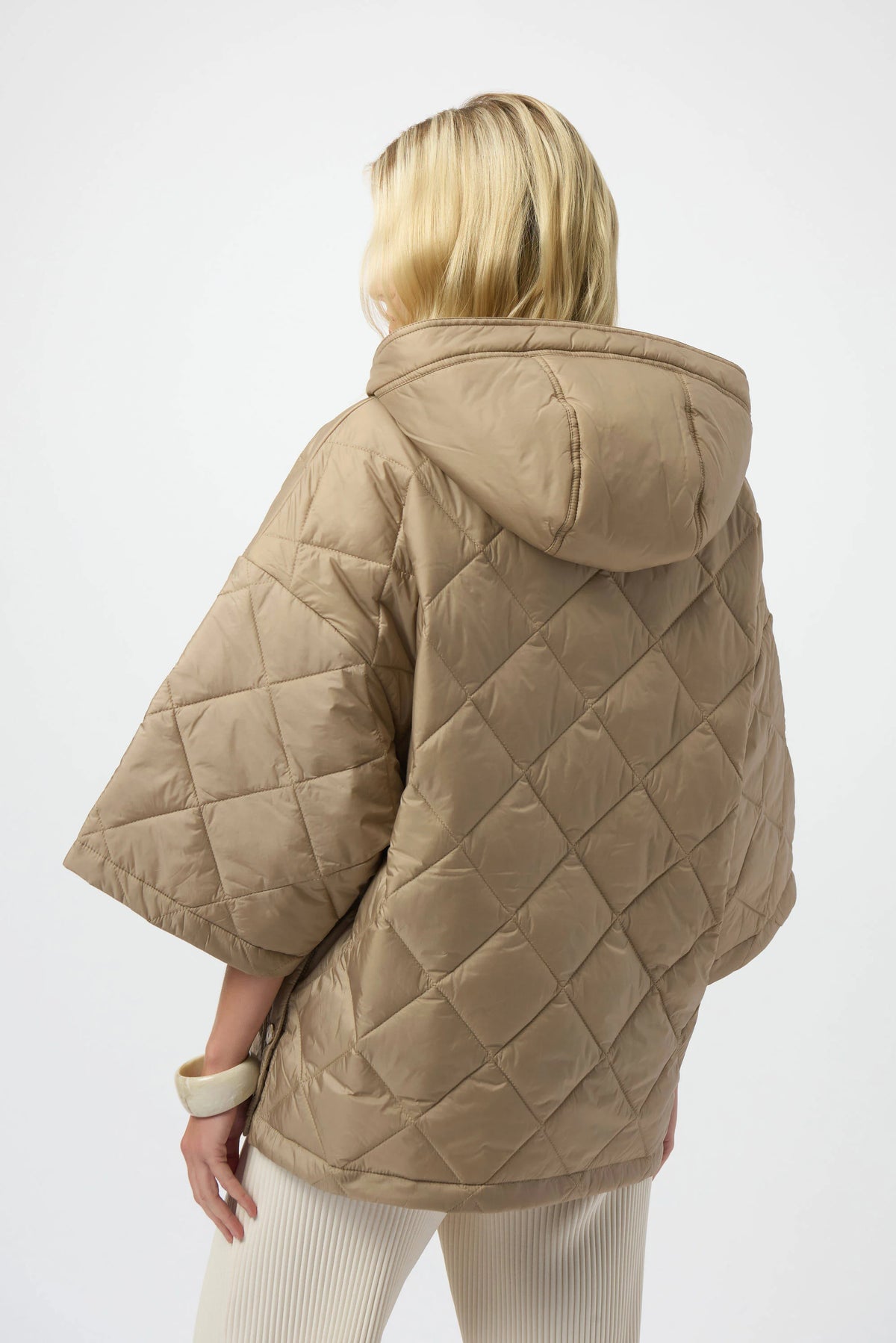 Joseph Ribkoff Gold Woven Diamond Quilt Hooded Jacket