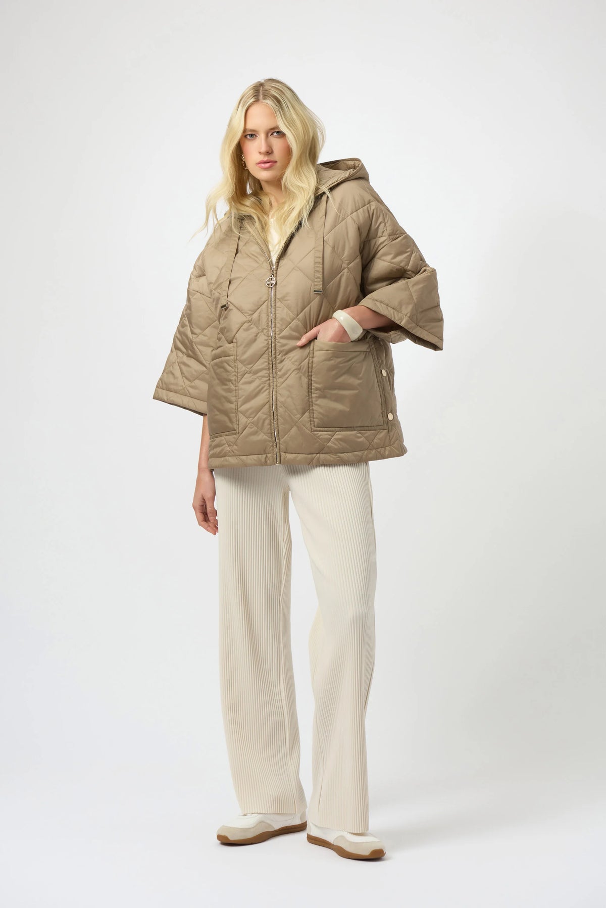 Joseph Ribkoff Gold Woven Diamond Quilt Hooded Jacket