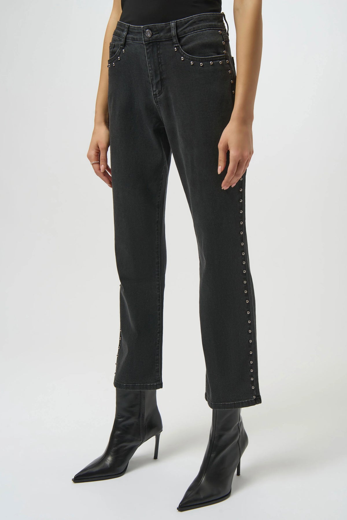 Joseph Ribkoff Charcoal Grey Classic Straight Leg Jeans with Studded Seams