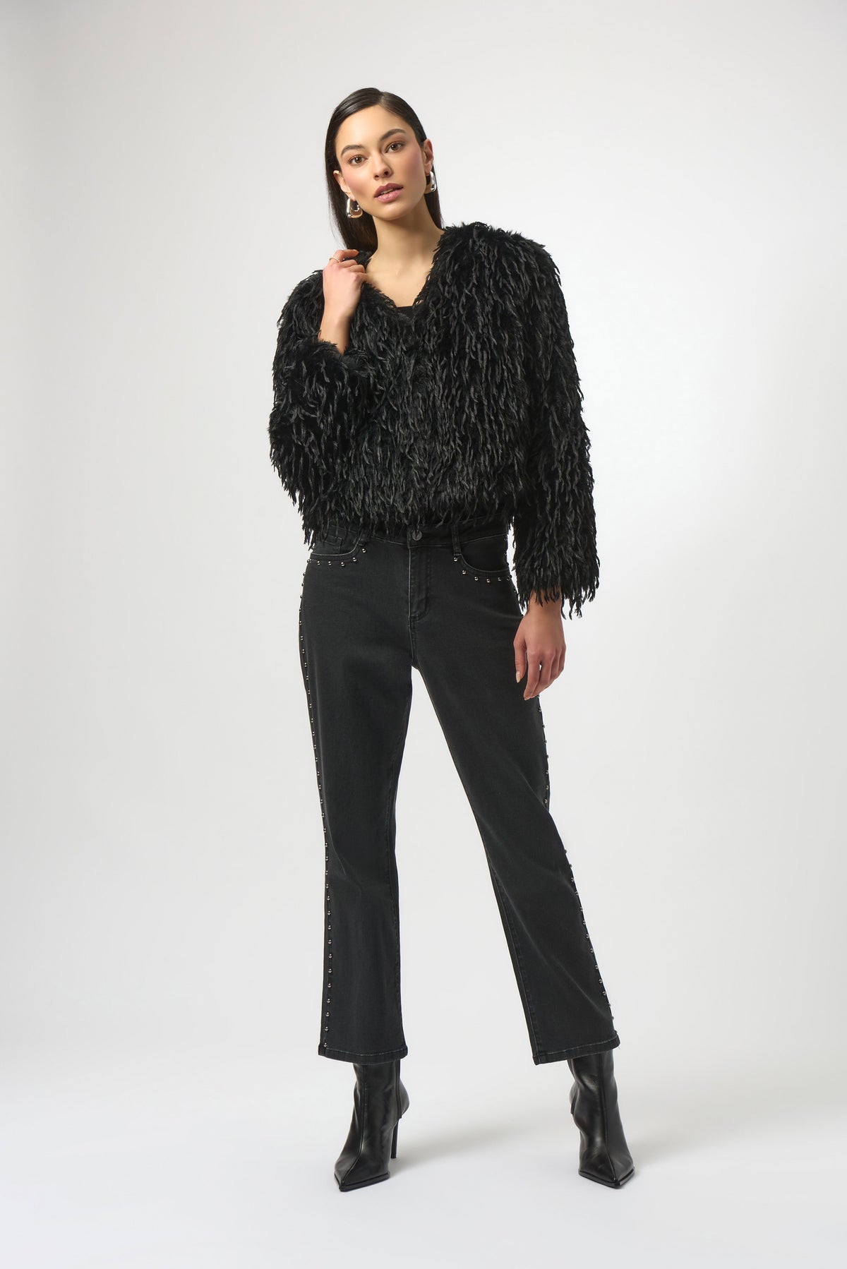 Joseph Ribkoff Charcoal Grey Classic Straight Leg Jeans with Studded Seams