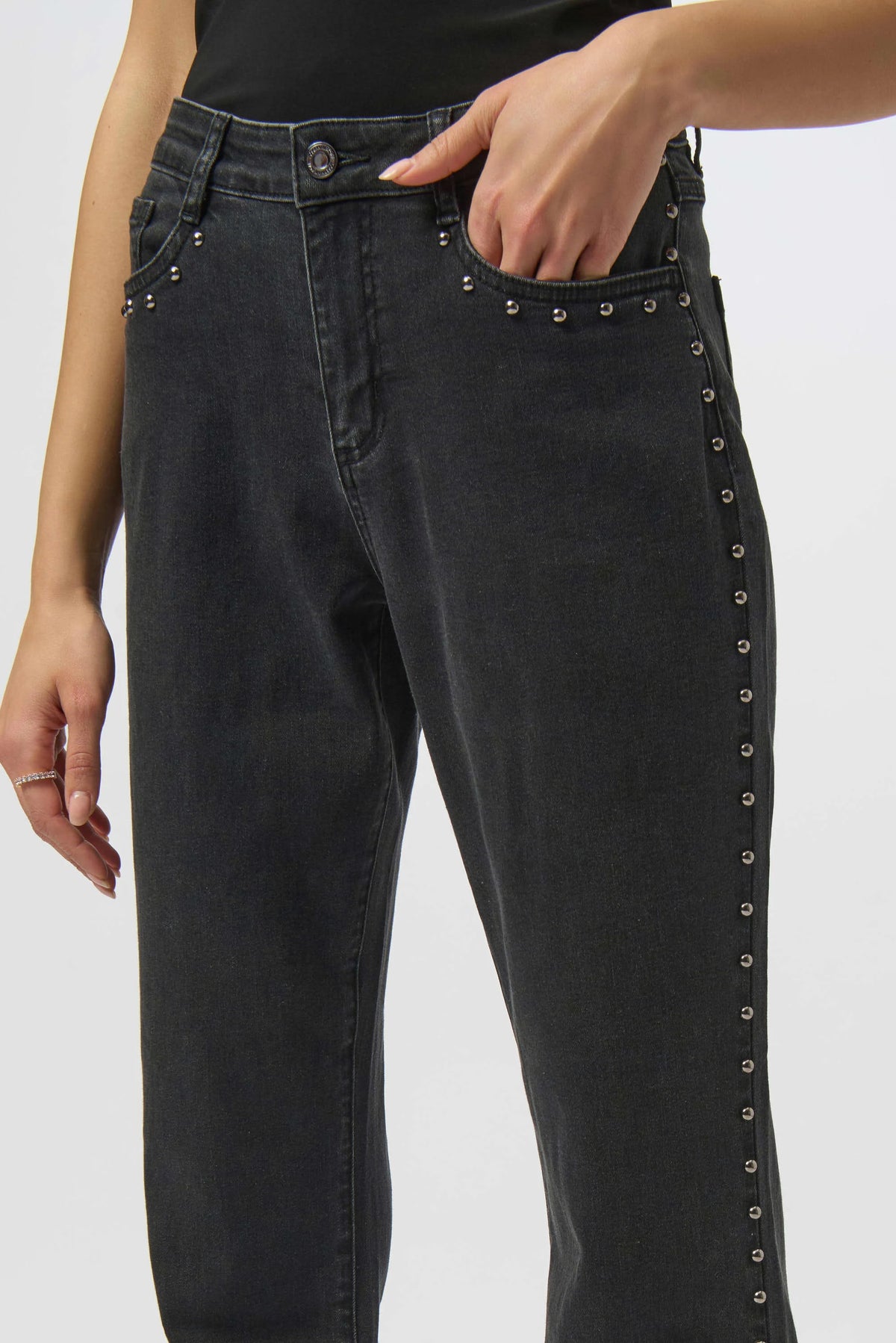 Joseph Ribkoff Charcoal Grey Classic Straight Leg Jeans with Studded Seams