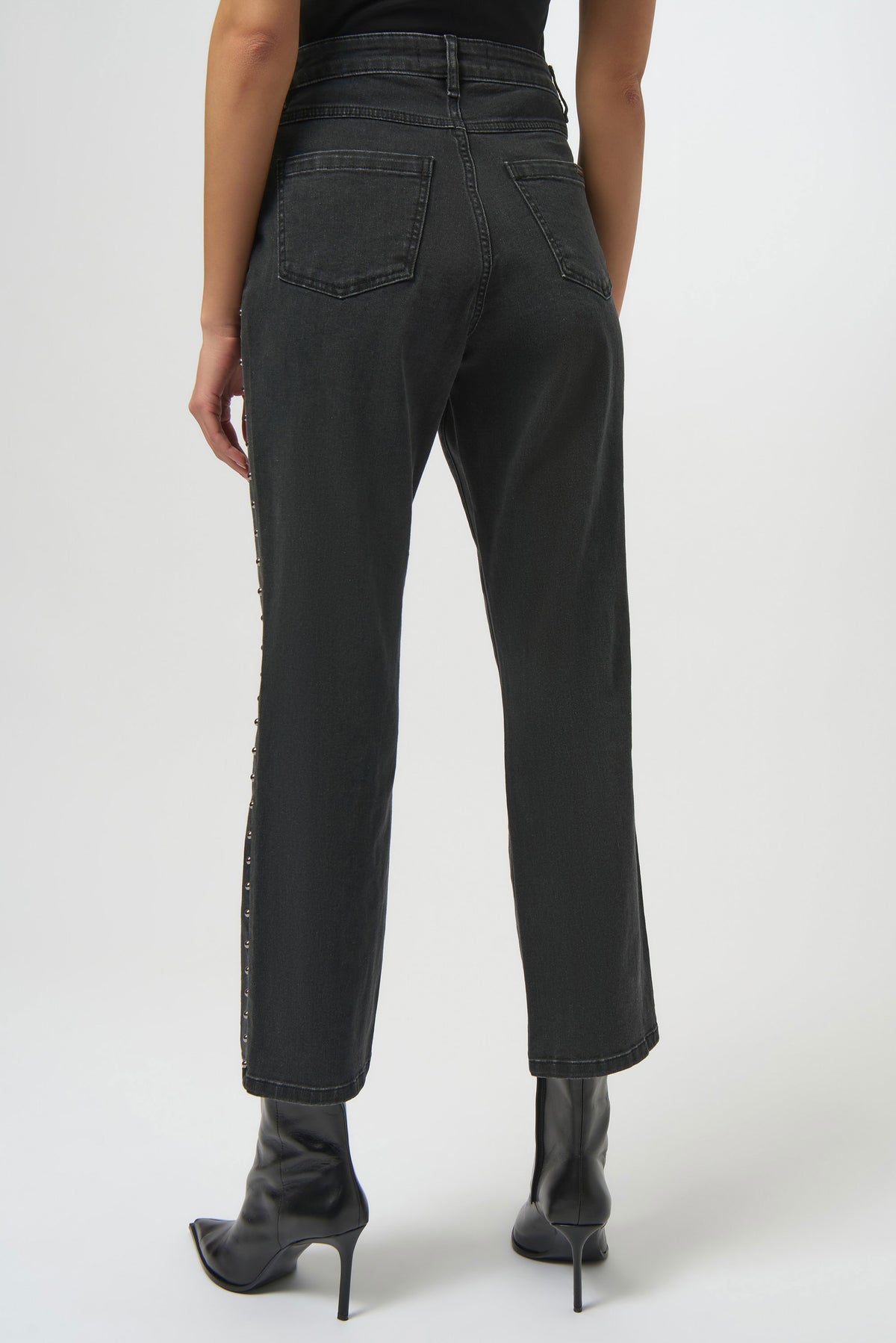 Joseph Ribkoff Charcoal Grey Classic Straight Leg Jeans with Studded Seams