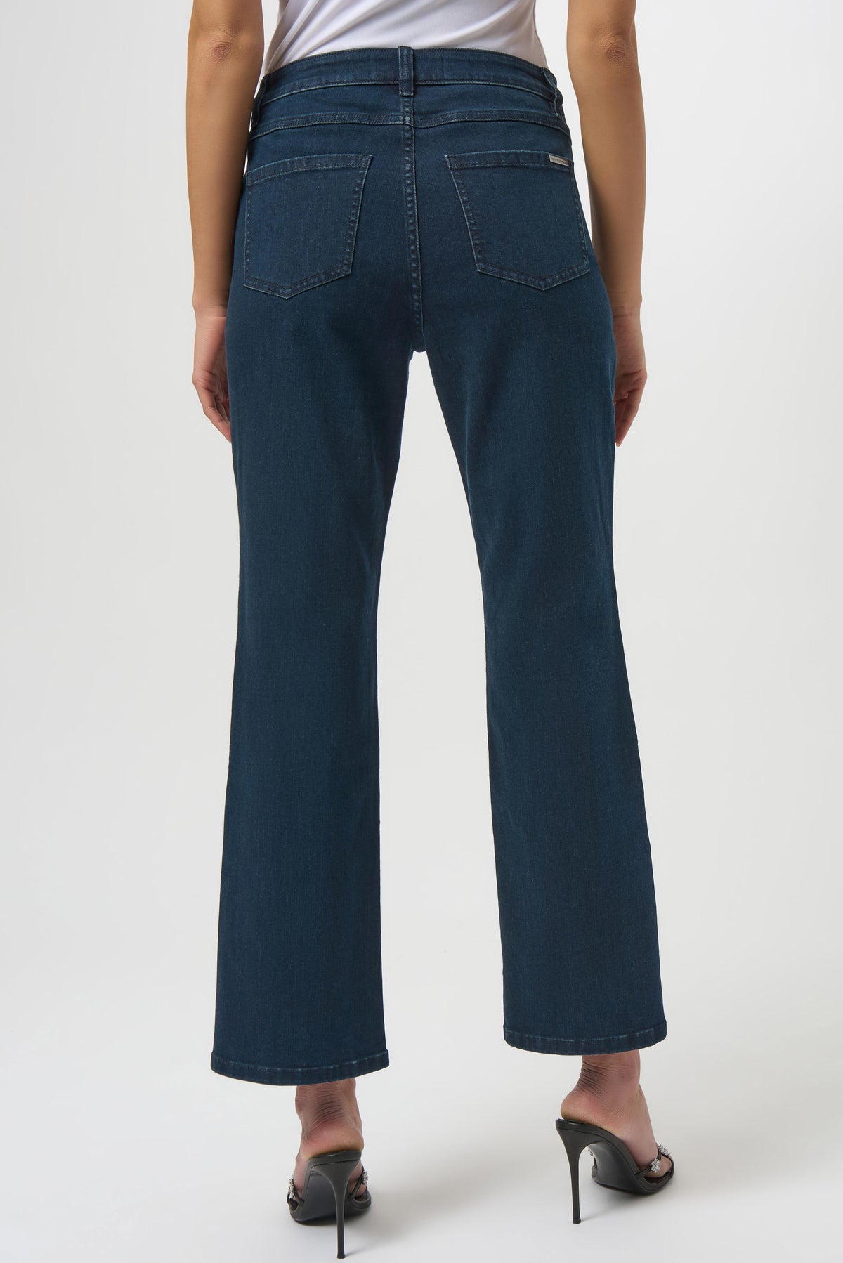 Joseph Ribkoff Dark Denim Classic Straight Leg Jeans with Rhinestone Hem