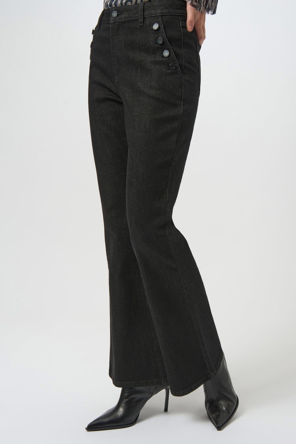Joseph Ribkoff Black Classic High Rise Flared Jeans with Lurex