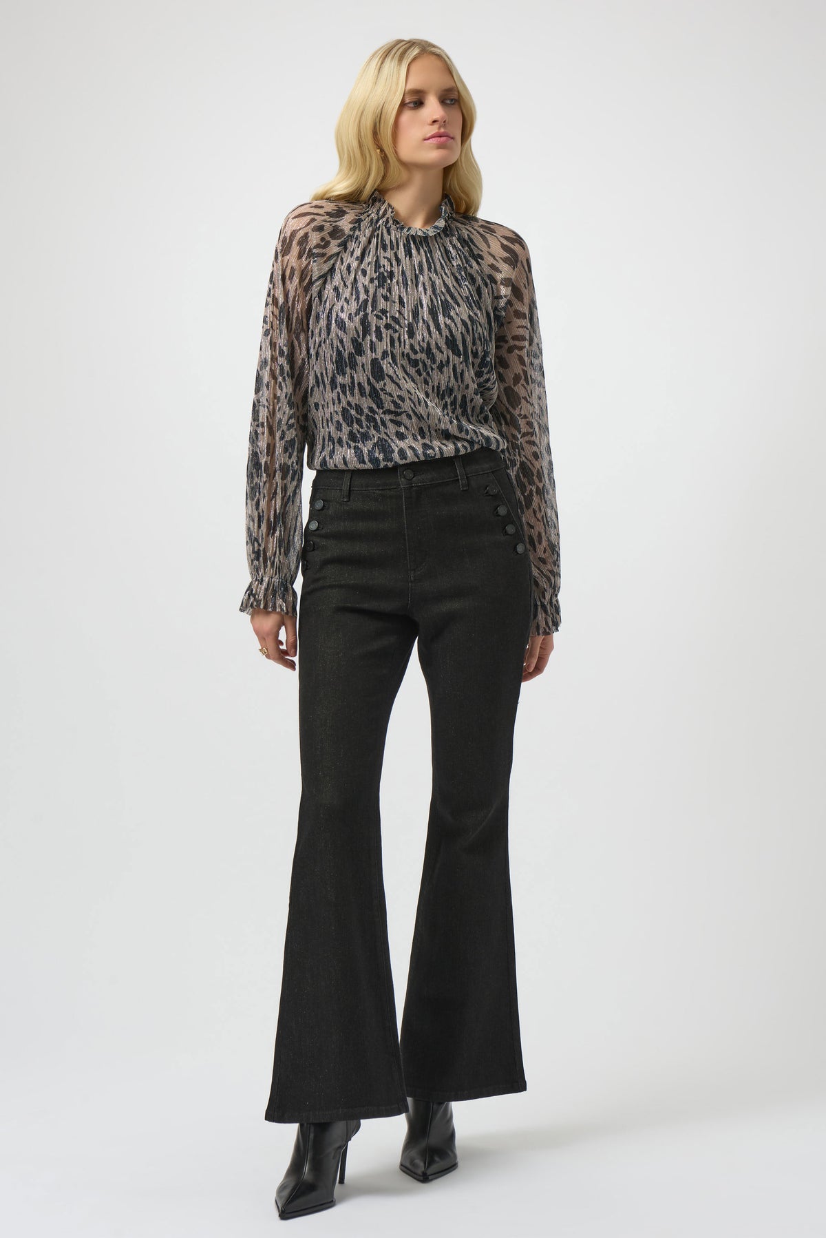 Joseph Ribkoff Black Classic High Rise Flared Jeans with Lurex