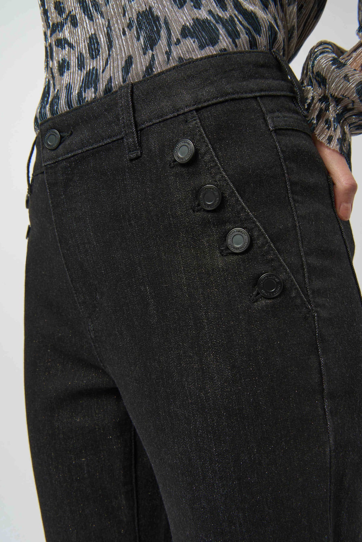 Joseph Ribkoff Black Classic High Rise Flared Jeans with Lurex