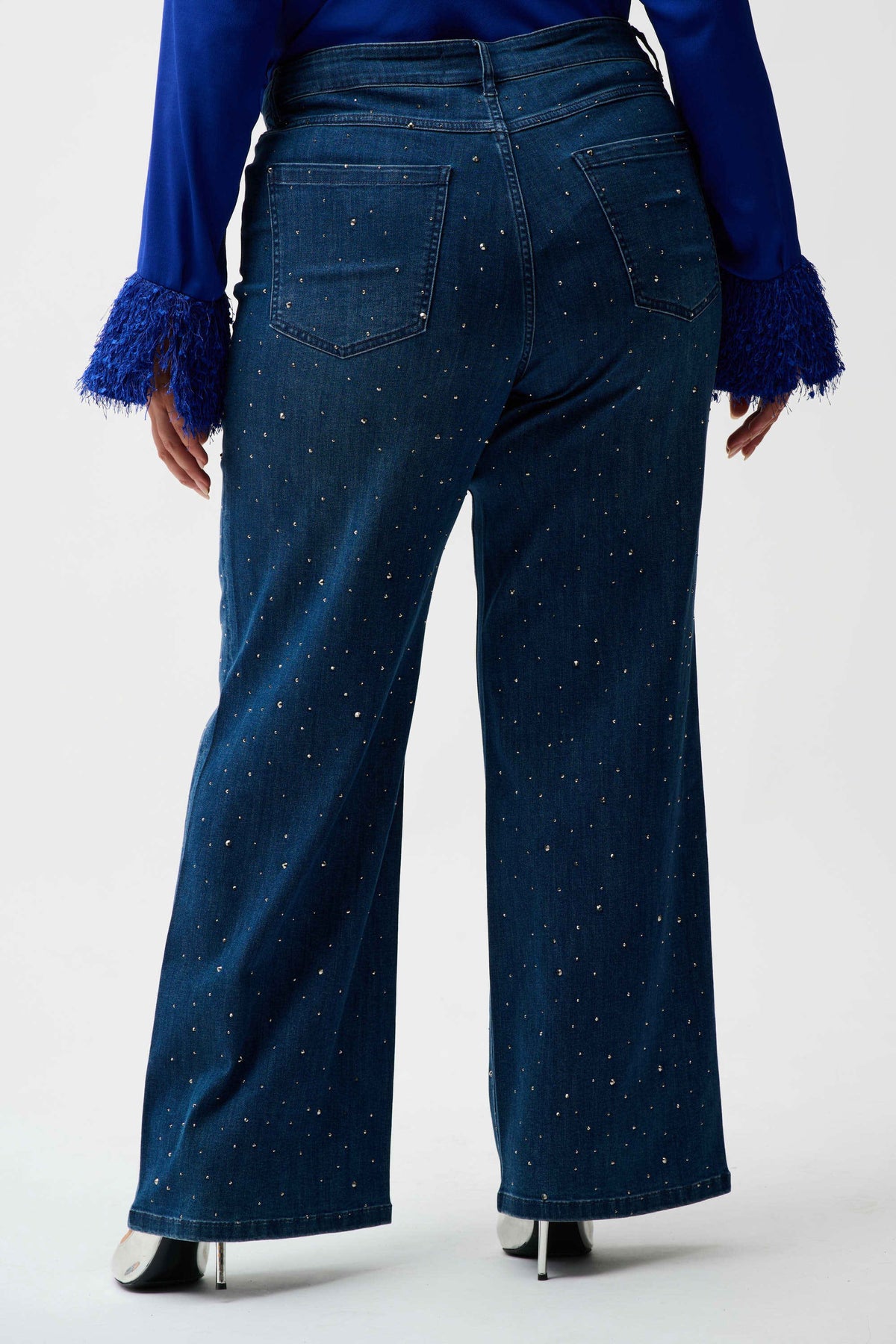 Joseph Ribkoff Medium Blue Classic Wide Leg Jeans with Rhinestones
