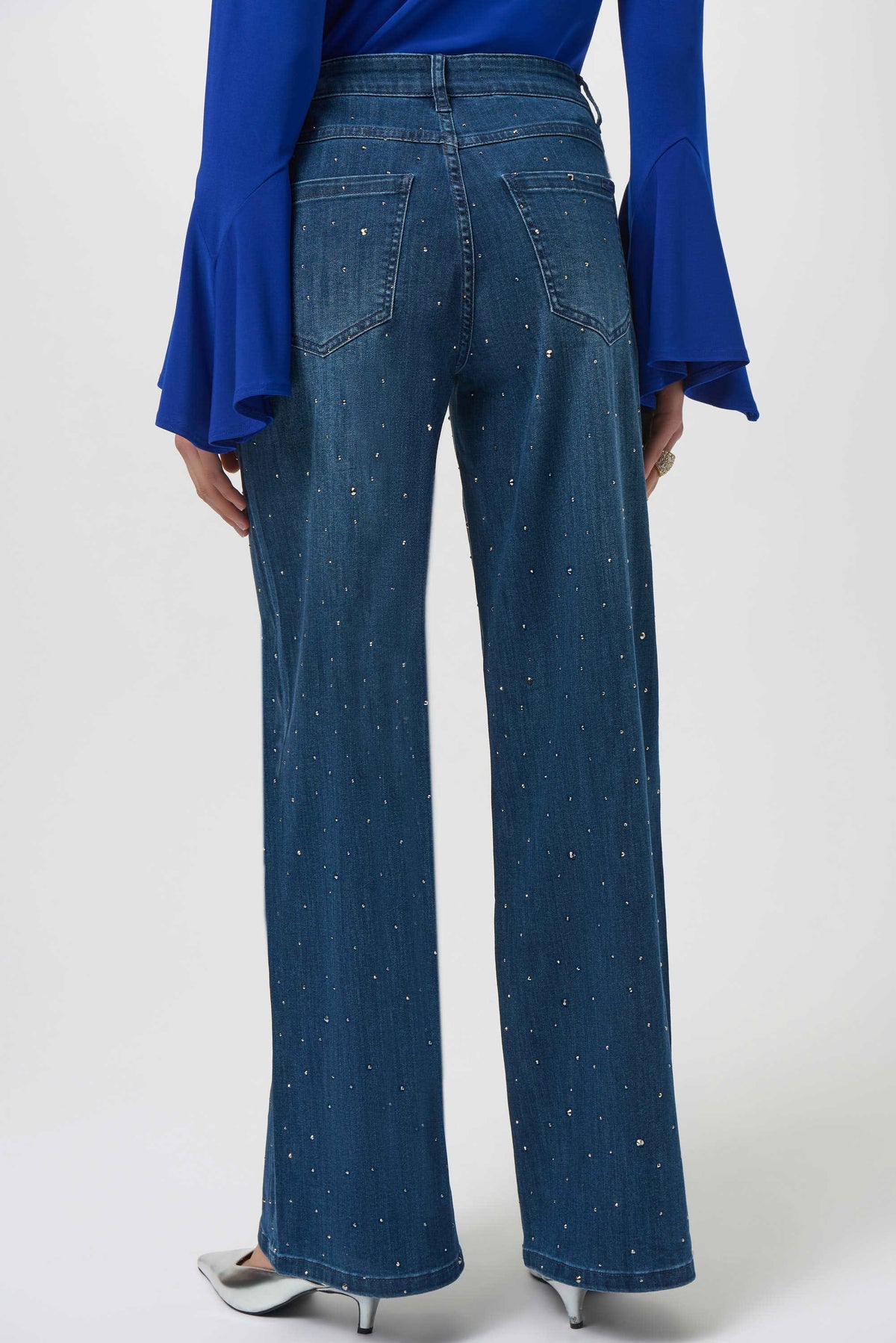 Joseph Ribkoff Medium Blue Classic Wide Leg Jeans with Rhinestones