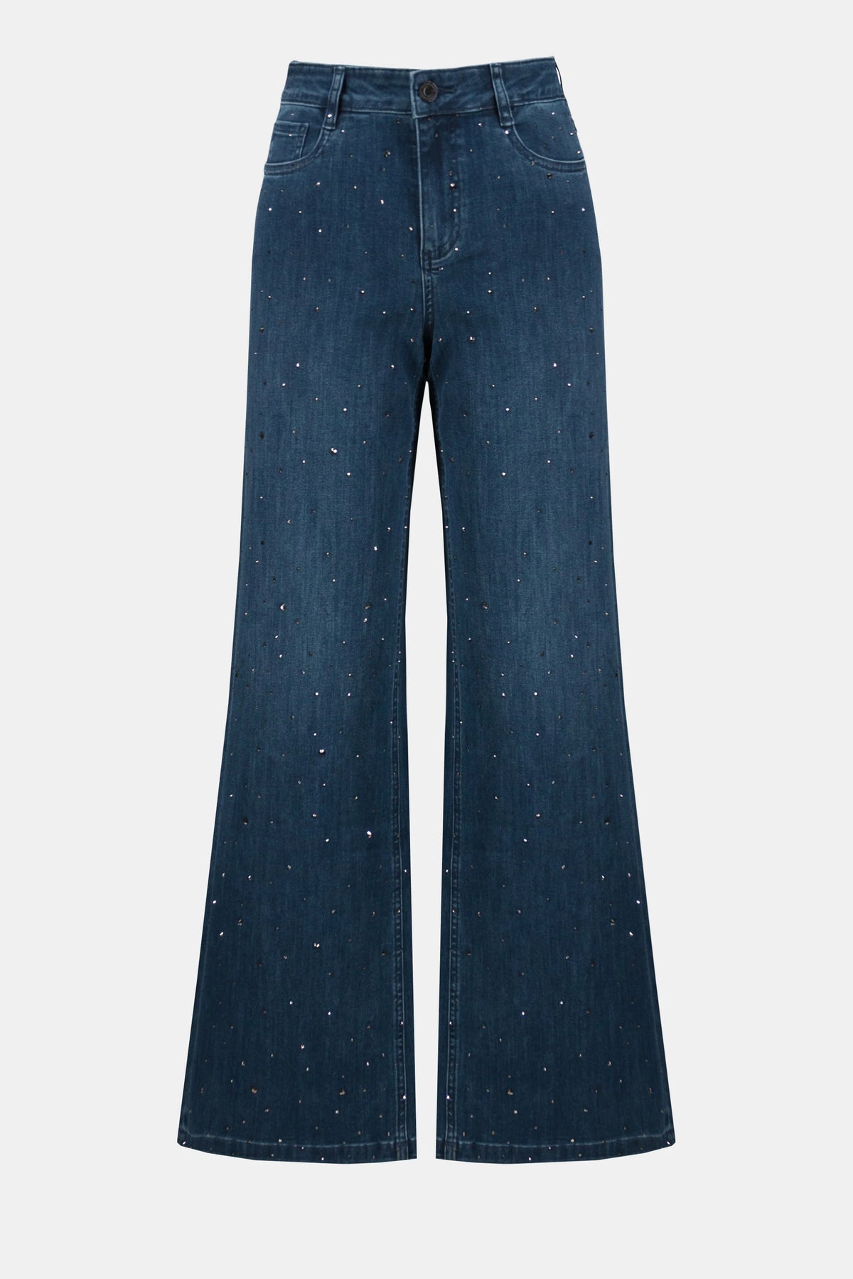 Joseph Ribkoff Medium Blue Classic Wide Leg Jeans with Rhinestones