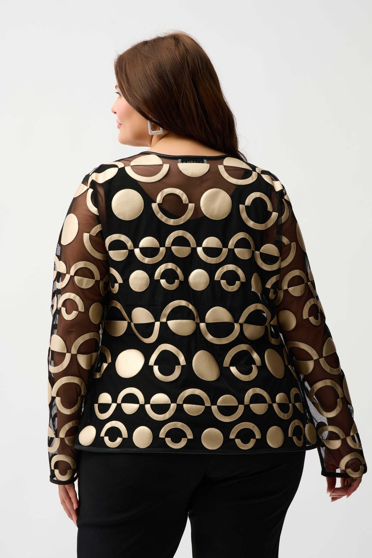 Joseph Ribkoff Gold/Black Mesh and Leatherette Collarless Jacket