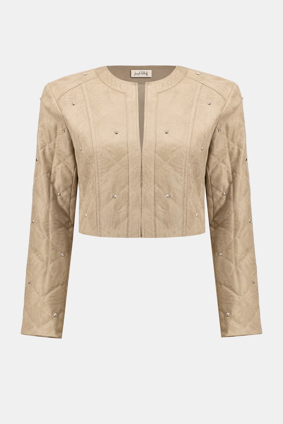 Joseph Ribkoff Fawn Foiled Faux Suede Diamond Quilt Studded Jacket