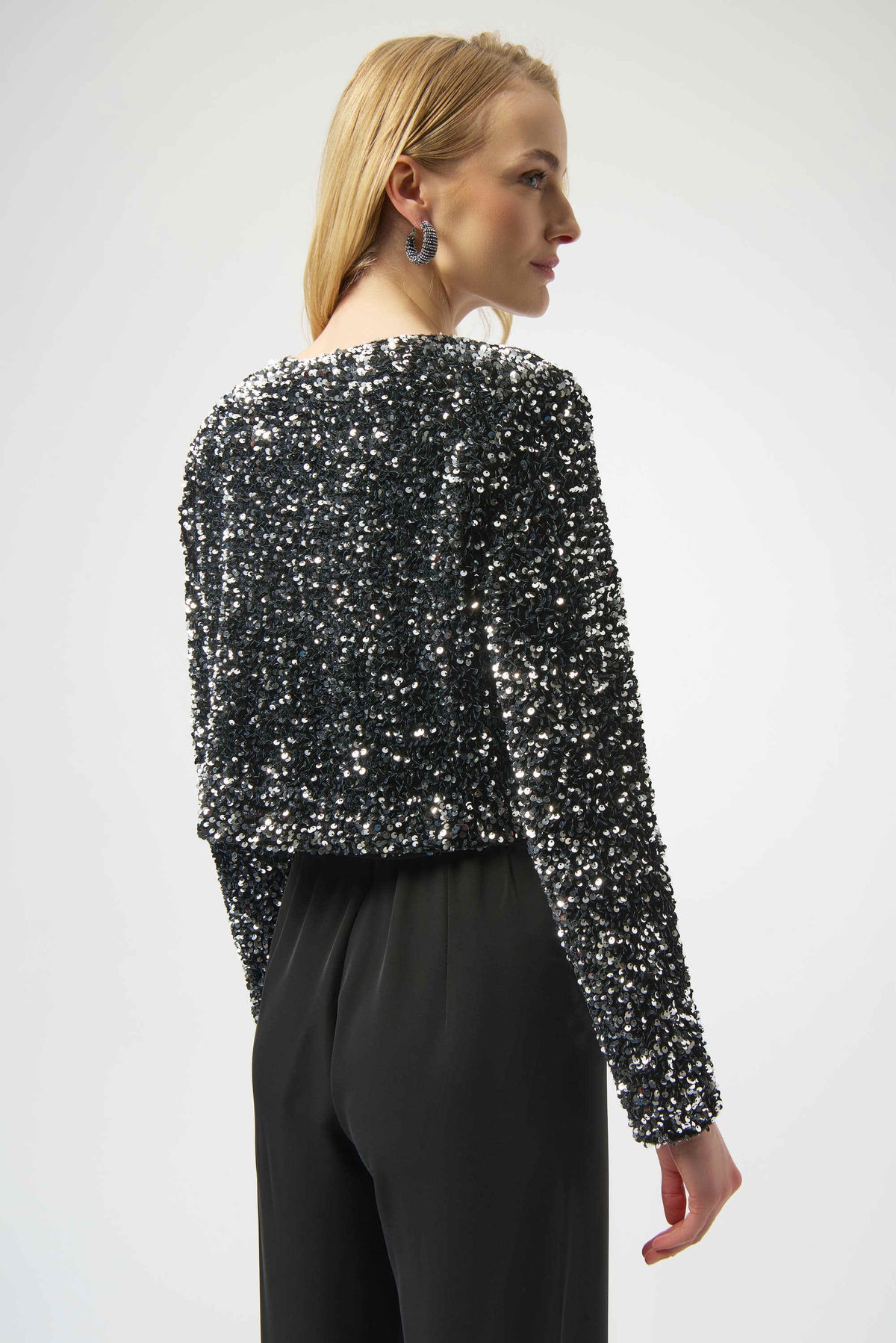 Joseph Ribkoff Black/Silver Sequined Velvet Cropped Cover-Up