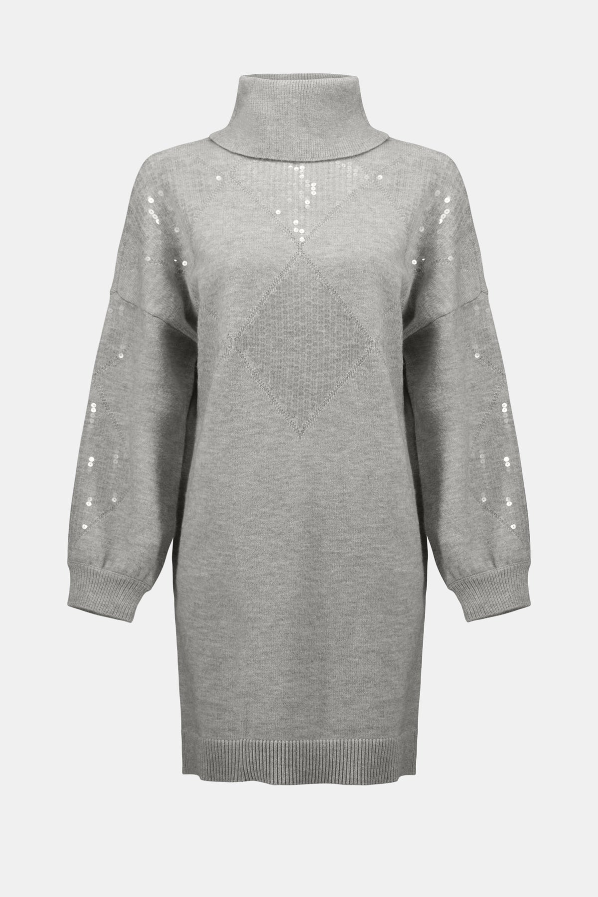 Joseph Ribkoff Grey Sweater Knit Straight Dress with Sequin Detail