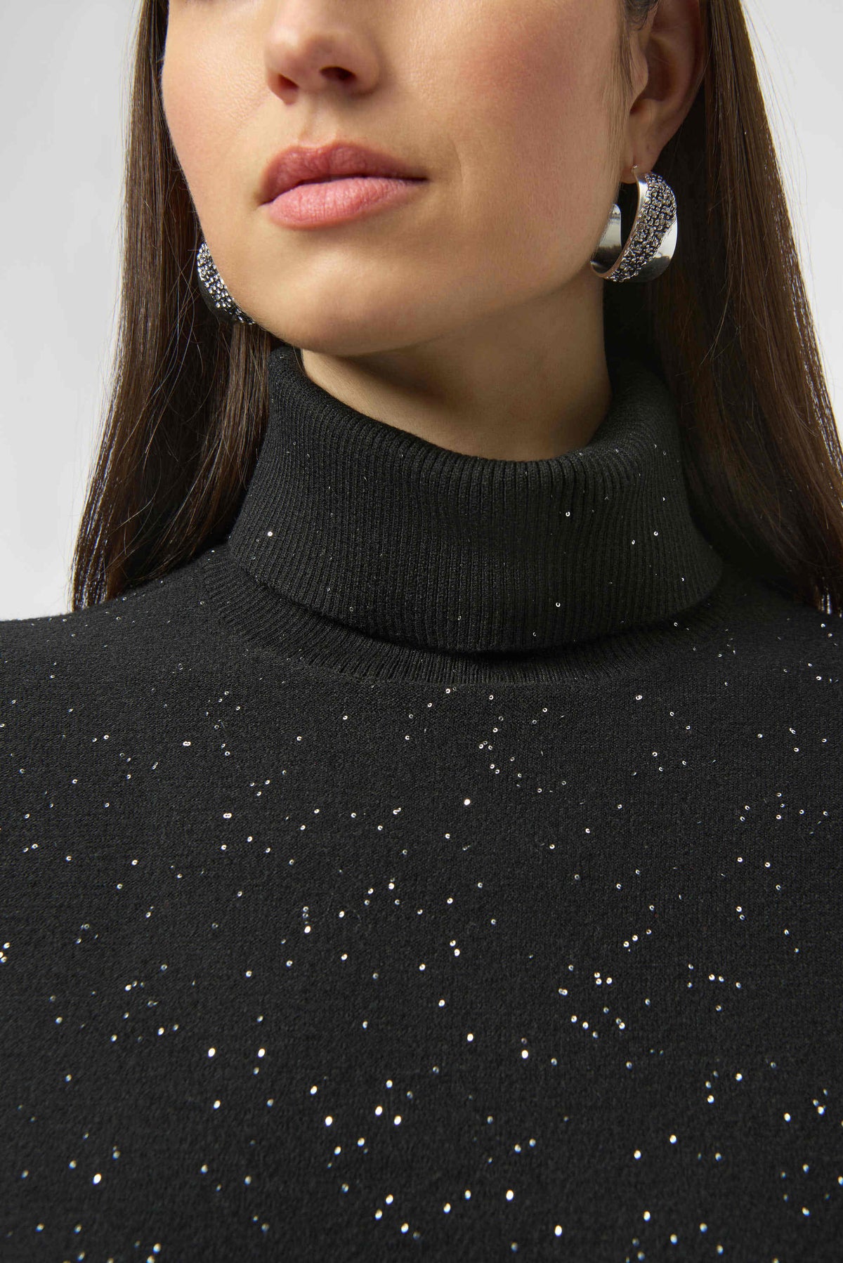 Joseph Ribkoff Black Sequined Sweater Knit Turtleneck Sheath Dress
