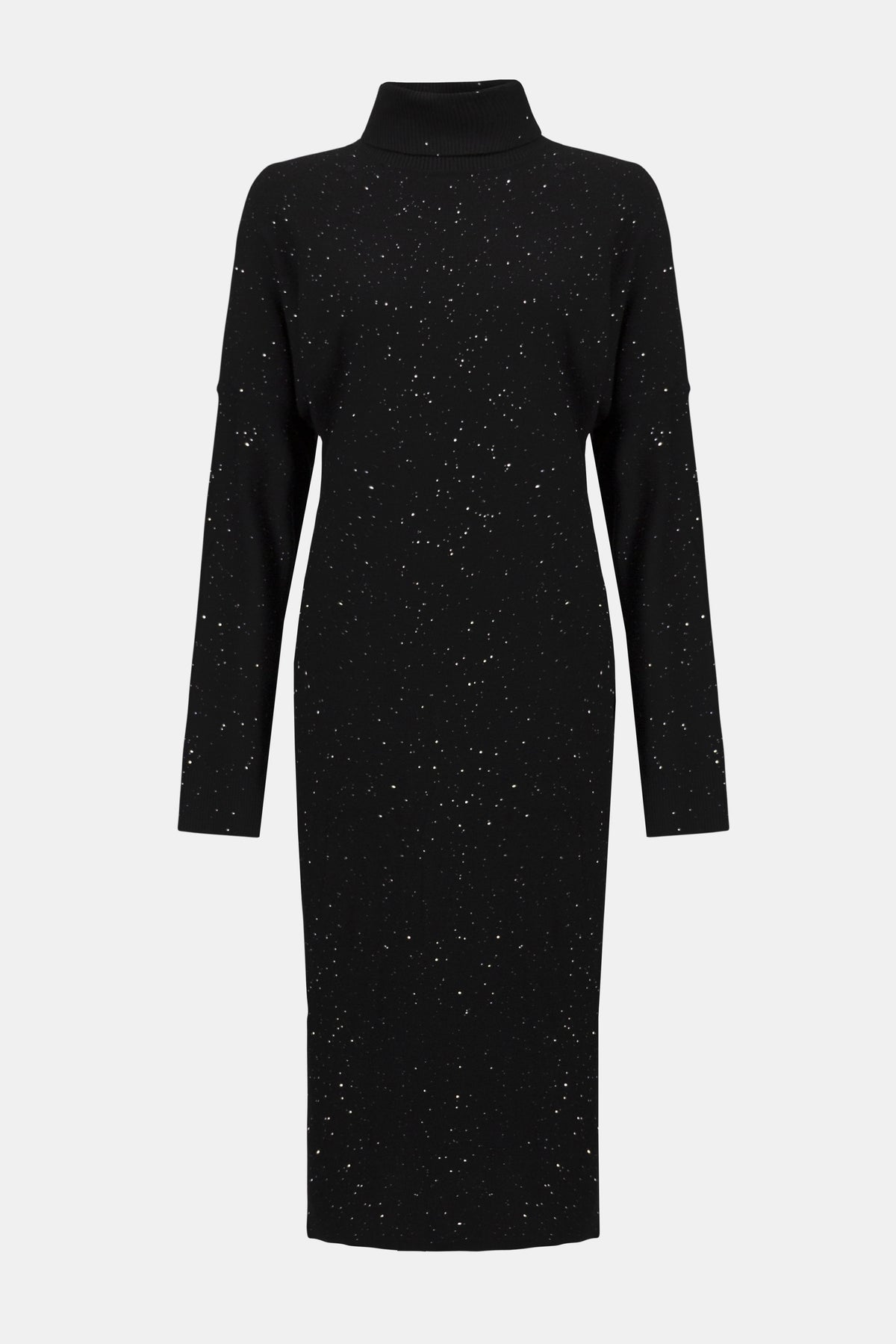 Joseph Ribkoff Black Sequined Sweater Knit Turtleneck Sheath Dress