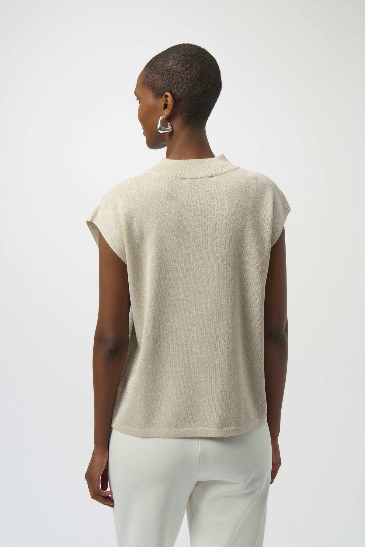 Joseph Ribkoff Birch/Silver Sweater Knit Sleeveless Pullover with Iron-On Detail