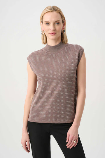 Joseph Ribkoff Mink Sweater Knit Sleeveless Pullover with Iron-On Detail