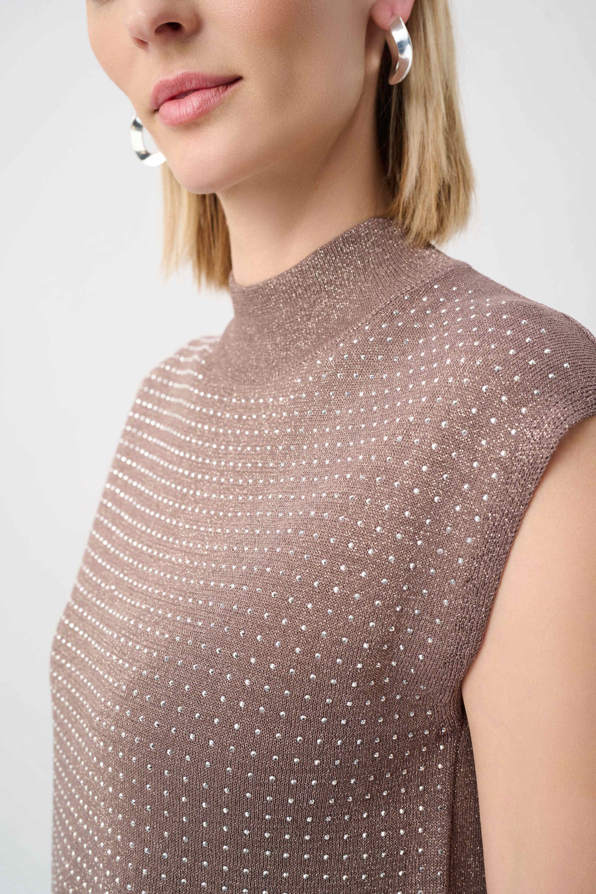 Joseph Ribkoff Mink Sweater Knit Sleeveless Pullover with Iron-On Detail