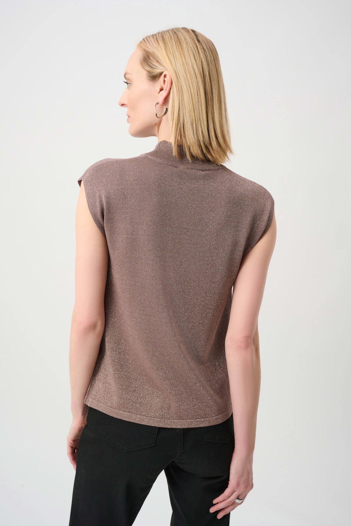 Joseph Ribkoff Mink Sweater Knit Sleeveless Pullover with Iron-On Detail