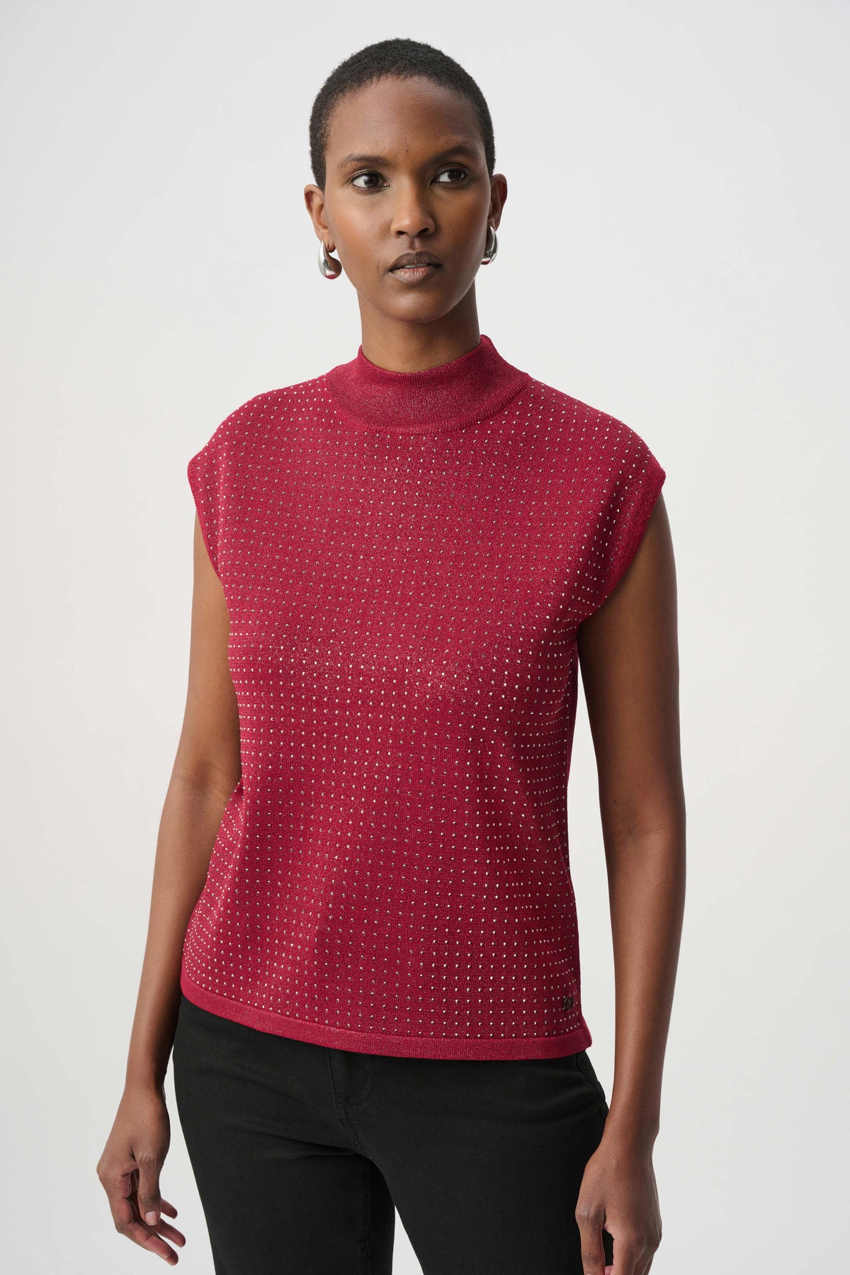 Joseph Ribkoff Deep Cherry Embellished Sparkly Sleeveless Sweater