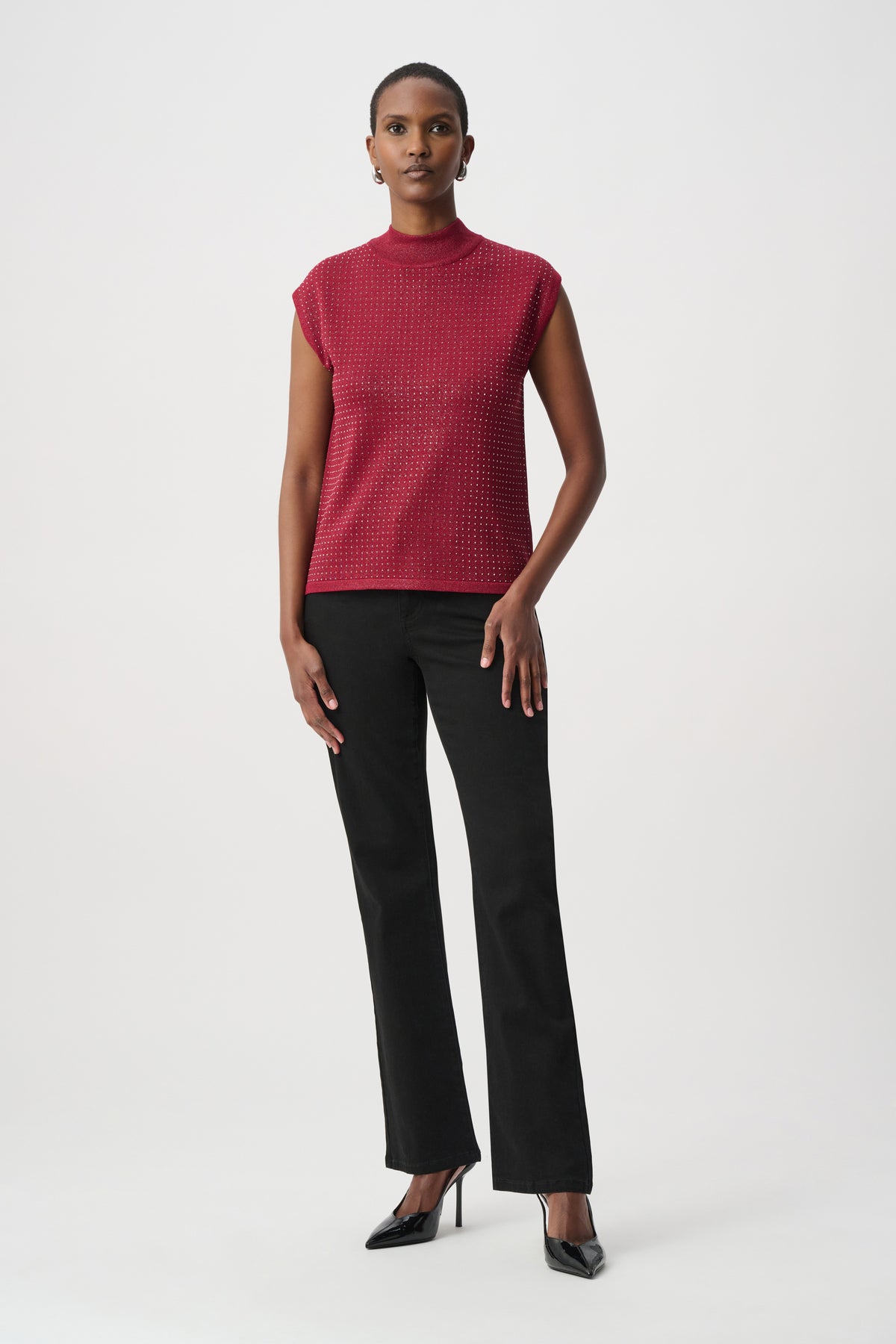 Joseph Ribkoff Deep Cherry Embellished Sparkly Sleeveless Sweater