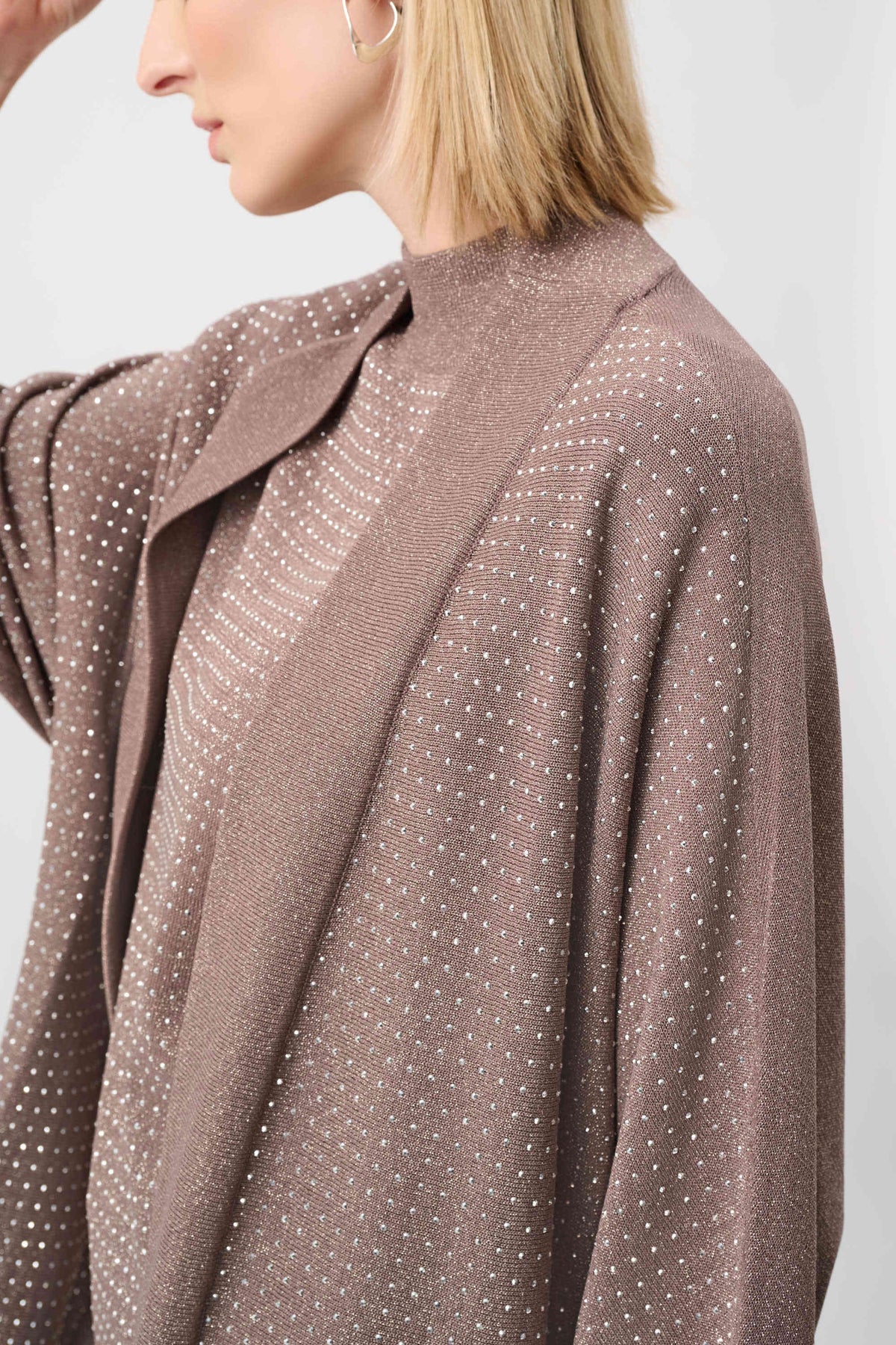 Joseph Ribkoff Mink/Gold Sweater Knit Cover-Up with Iron-On Detail