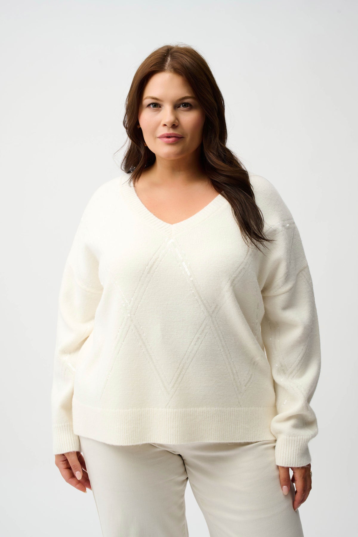 Joseph Ribkoff Winter White Sweater Knit Pullover with Sequins